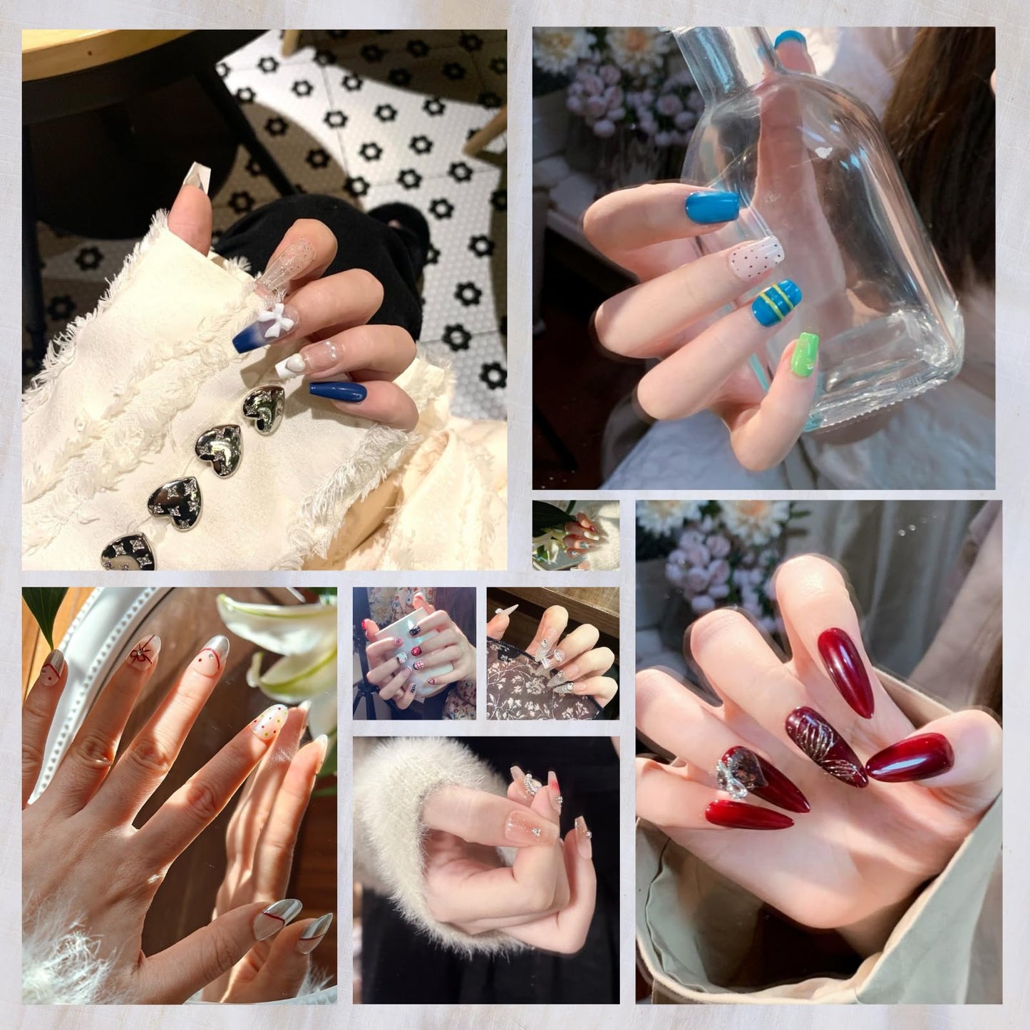 MAOLEETO 3D Almond Press on Nails, Long Almond Fake Nails French Gradient False Nails Middle Black Press on Nails for Women Girls Nail Art Decoration - Middle