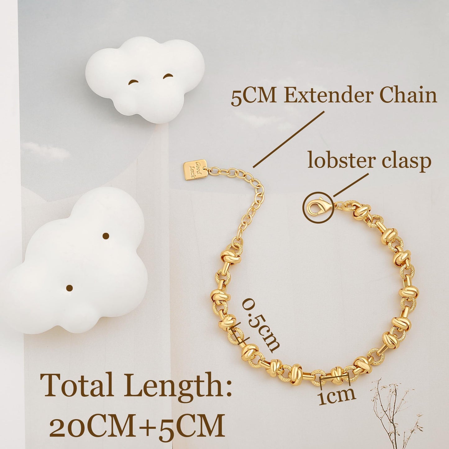 SOFYBJA Dainty 18K Gold Chunky Round Knotted Chain Bracelet for Women Adjustable Layered Jewelry