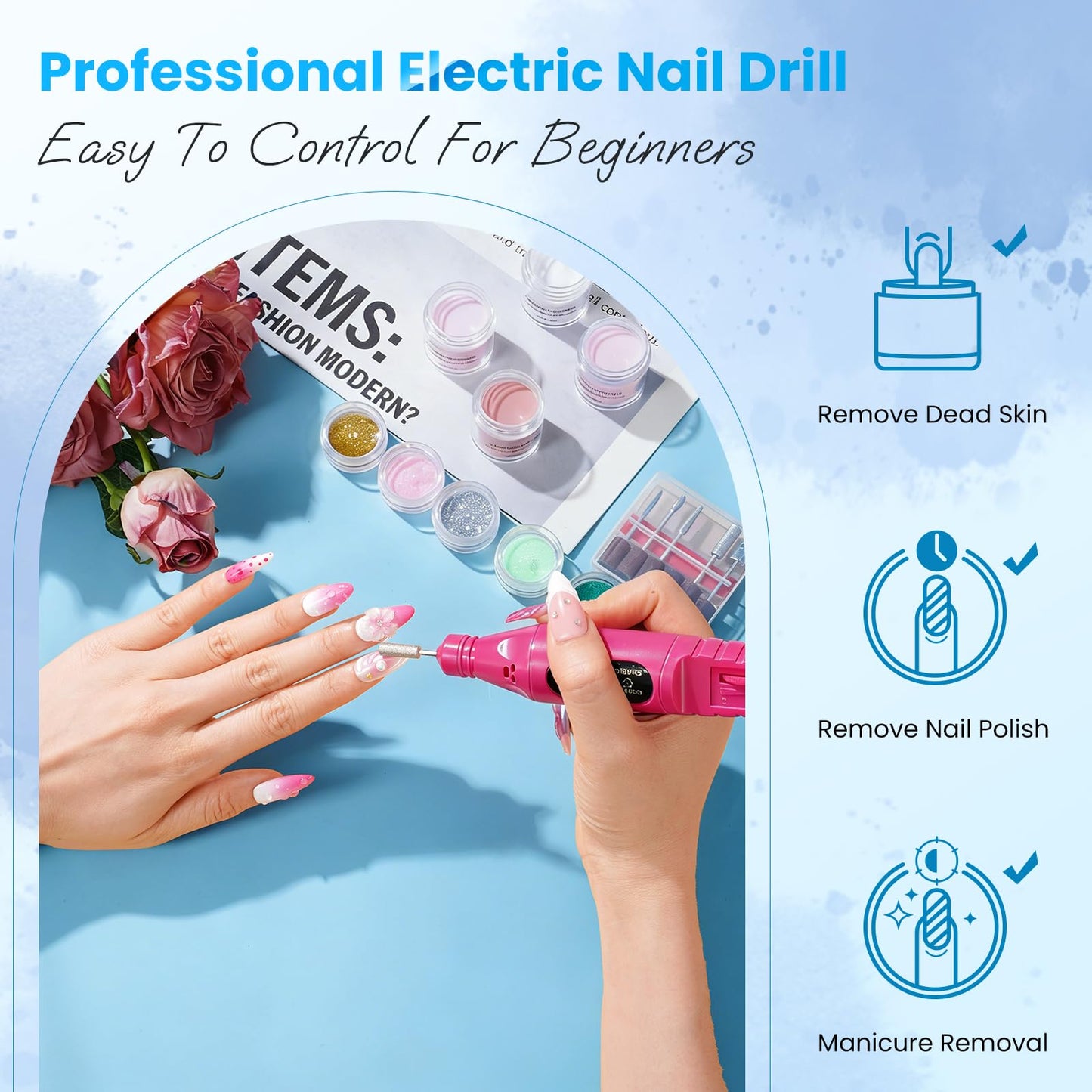 Nail Kit for Beginners with Everything: Acrylic Nail Set Professional Drill Powder Liquid Starter Kits with U V Lamp in Cosmetic Gift Bag for Women Salon Home(Blue)
