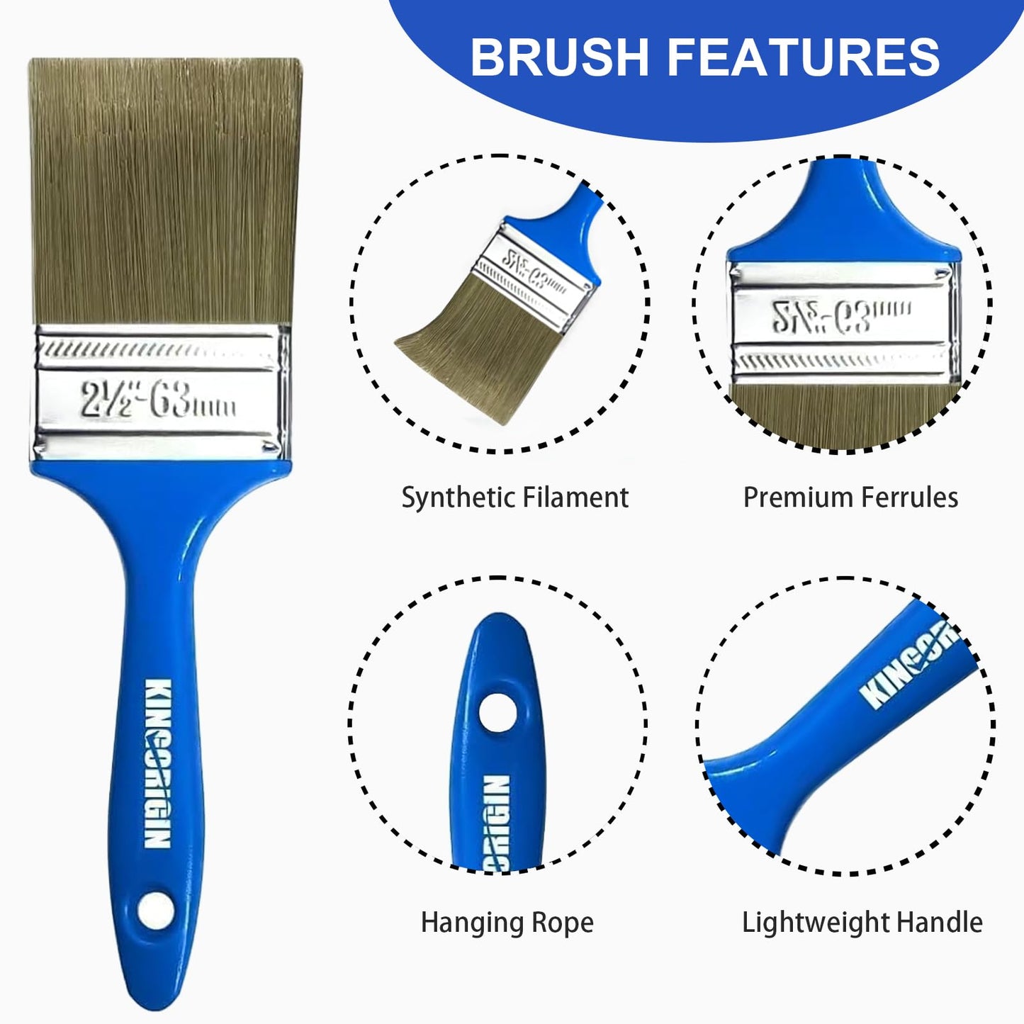 KINGORIGIN Paint Brush Set, 10 Pack Paint Brush, Chip Brush (0.5" 1" 1.5" 2" 2.5”), Small Paint Brushes Bulk, Paint Brushes for Walls and Home Decor