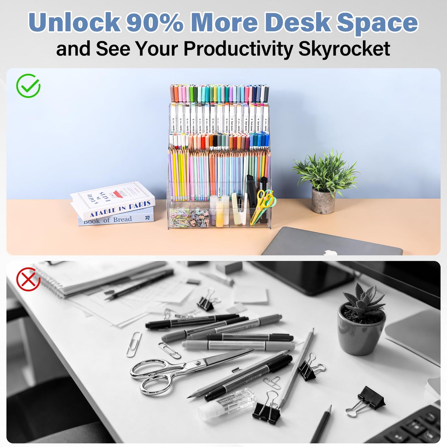 CELSOL Acrylic Pen Holder – 3 Tier 15 Compartments Vertical Storage for Markers, Pens & Art Supplies – Clear Desk Organizer for Home, School & Office – Ideal for Space-Saving & Desk Organization