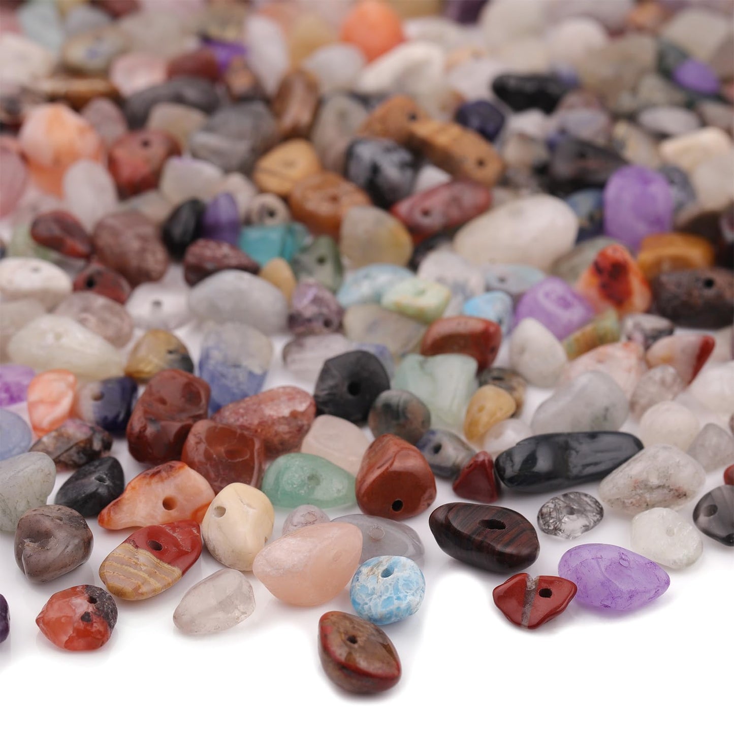 400pcs Natural Chip Stone Beads for Jewelry Making Multicolor 5-8mm Irregular Gemstones Healing Crystal Loose Rocks Bead Hole Drilled for Ring Earrings Necklace Bracelet Making DIY Art Crafts