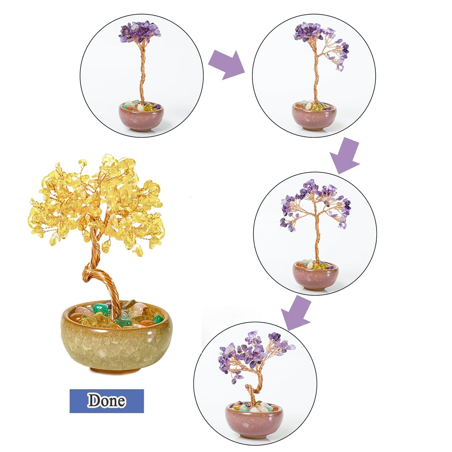 Citrine Crystal Tree Mini Money Tree for Wealth Home Office Desk Decor, Handmade Crystal Tree with Copper Wire, Ceramic Base, Business, Feng Shui Office Home Gift