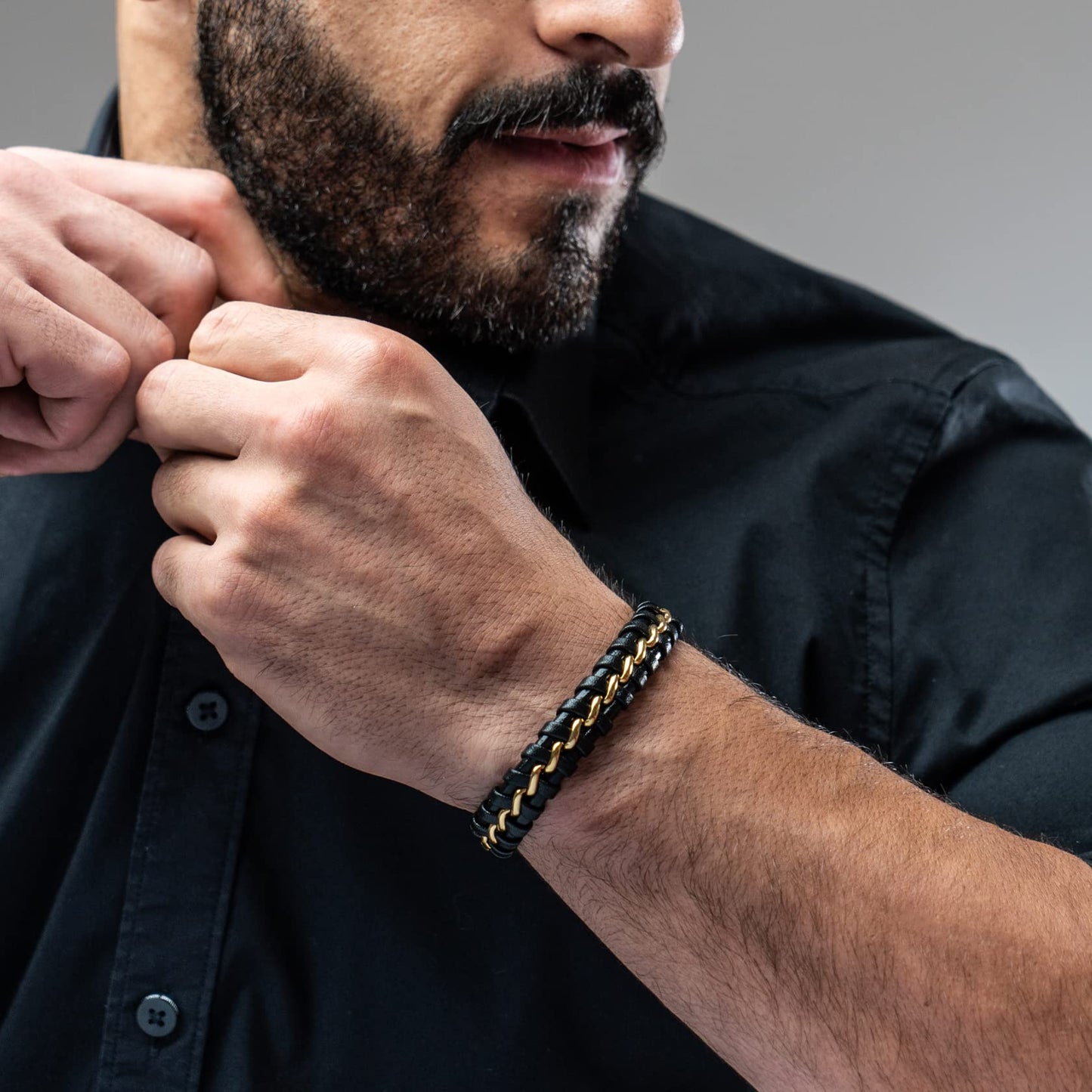 SERASAR Mens Bracelets Leather 17cm Gold Bracelet Men Gift Box Genuine Cowhide Braided Adjust Able Magnetic Clasp Multi Layer Wrap Rope Band Jewelry Magnet Accessories