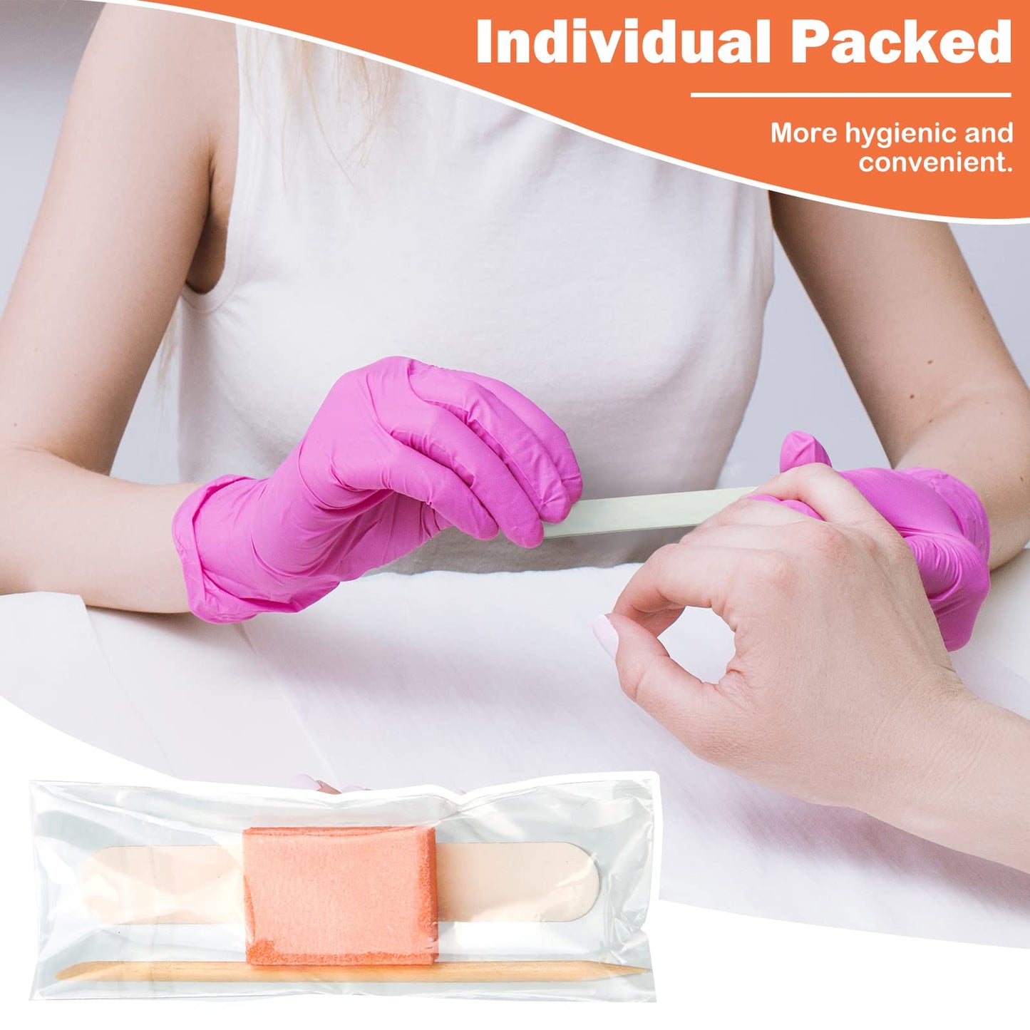Leelosp 120 Sets Disposable Manicure Kit Basics 3 Pieces Nail Kit, White Wood Nail File 180/180 Grit, Purple Mini Buffer 100/100 Grit, Individually Packed Mini Pedicure Set for Fingernails Toenails