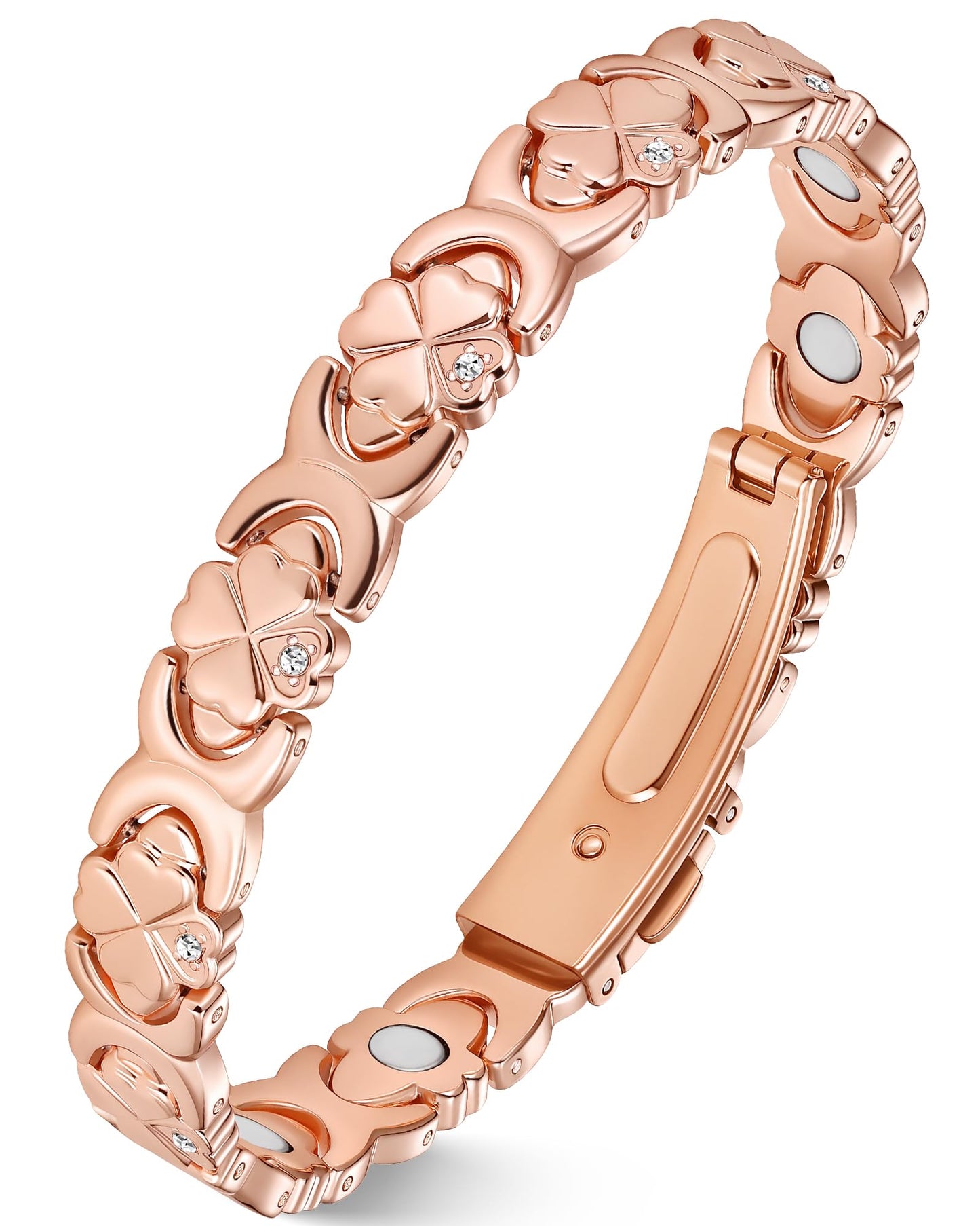 Jecanori Magnetic Copper Bracelet for Women — 3500 Gauss Magnets — Premium Fold-Over Clasp & Adjustable Length,Rose Gold