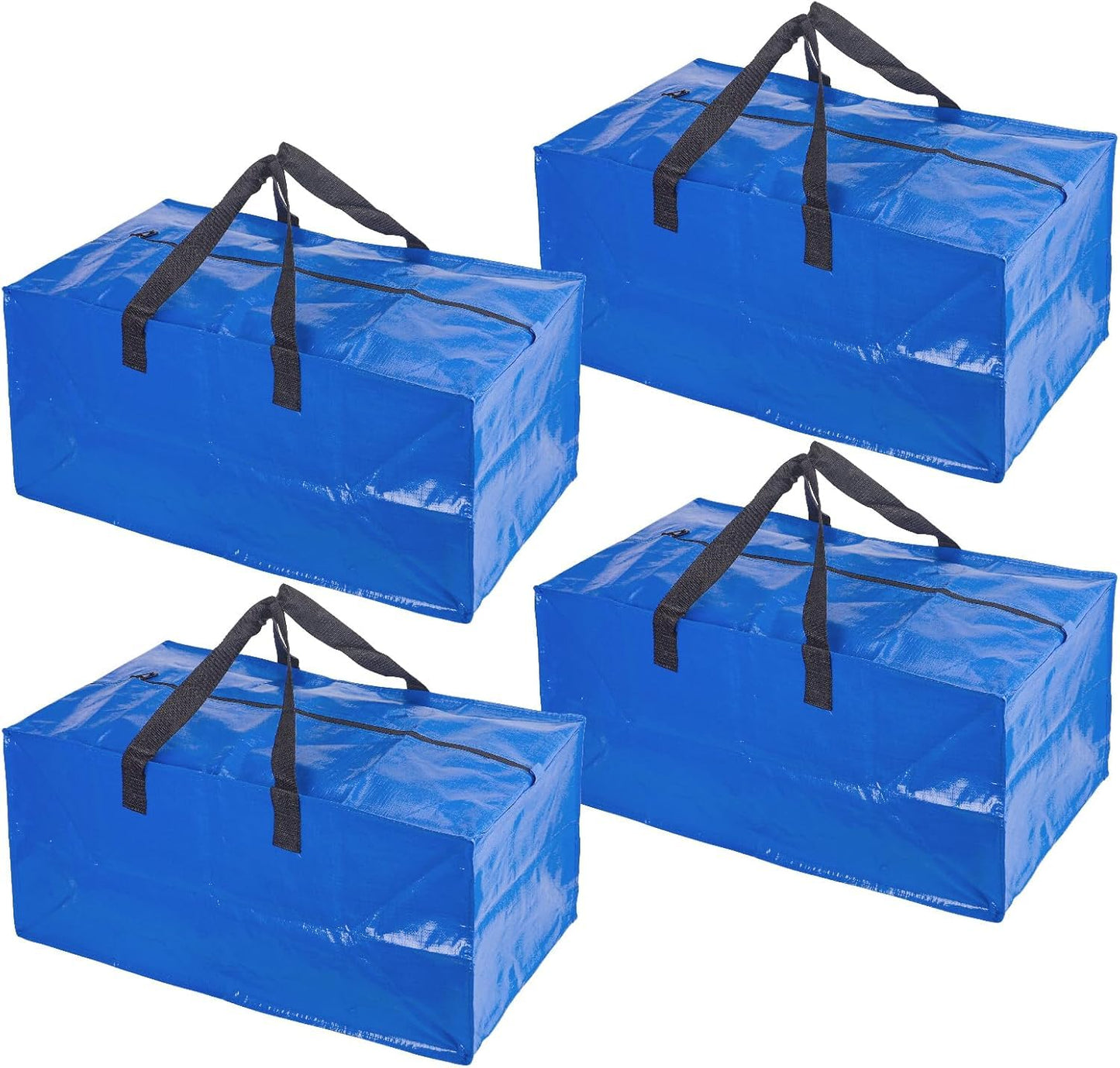 4PCS Large Heavy Duty Moving Bag, Storage Totes For Space Saving, Moving Totes, Clothes Storage Containers with Strong Handles Double Zippers for Transporting Organizing Travelling Bedroom, Blue