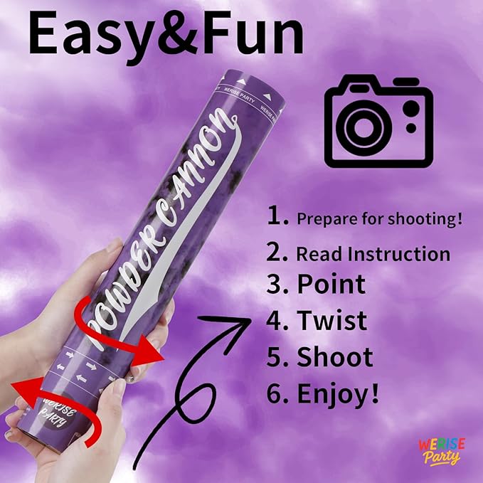 Purple Powder Cannon Popper, WERISE Party Biodegradable Smoke Poppers Cannon 12 Inch Smoke Bombs for Birthday Graduation Celebration and Halloween Party 2 Pack