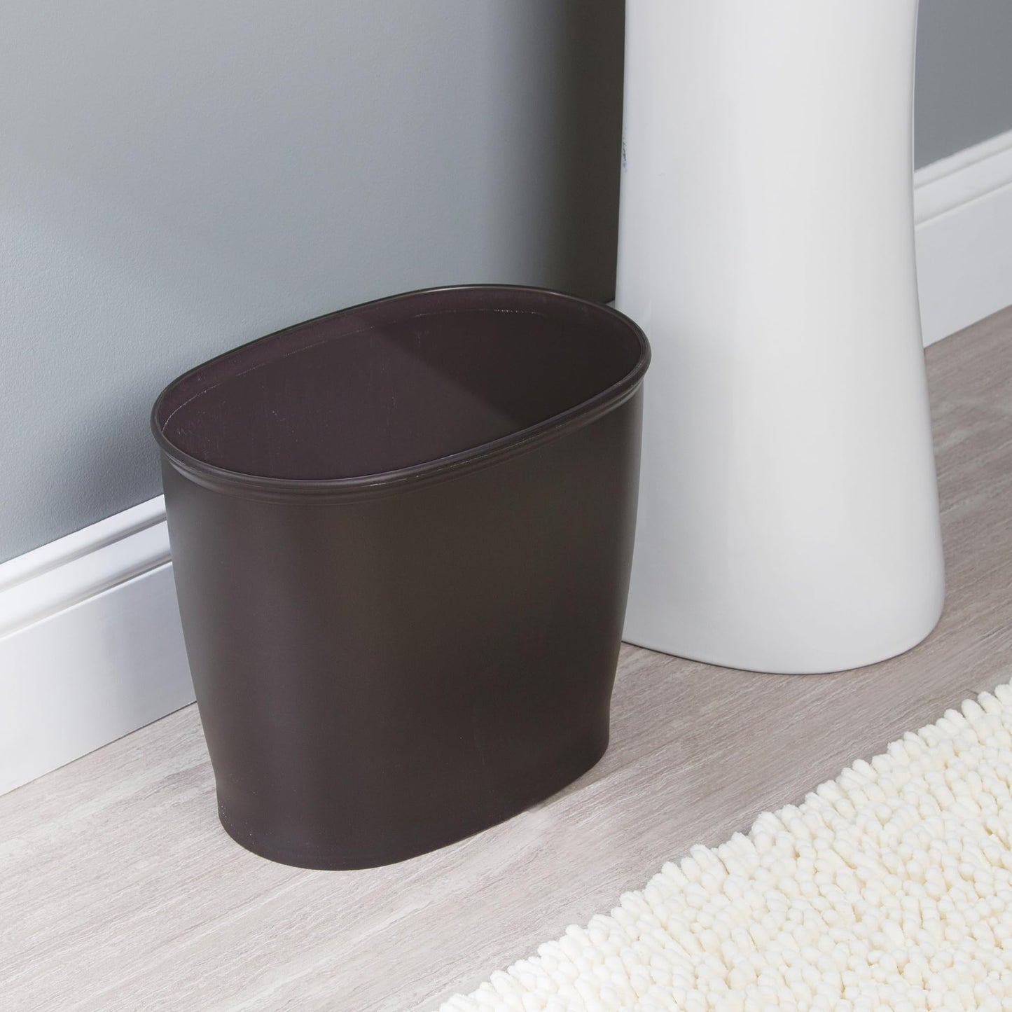 iDesign Slim Plastic Bathroom Trash Can, Small Garbage Bin for Bedroom, Office, Desk, Dorm, Bronze