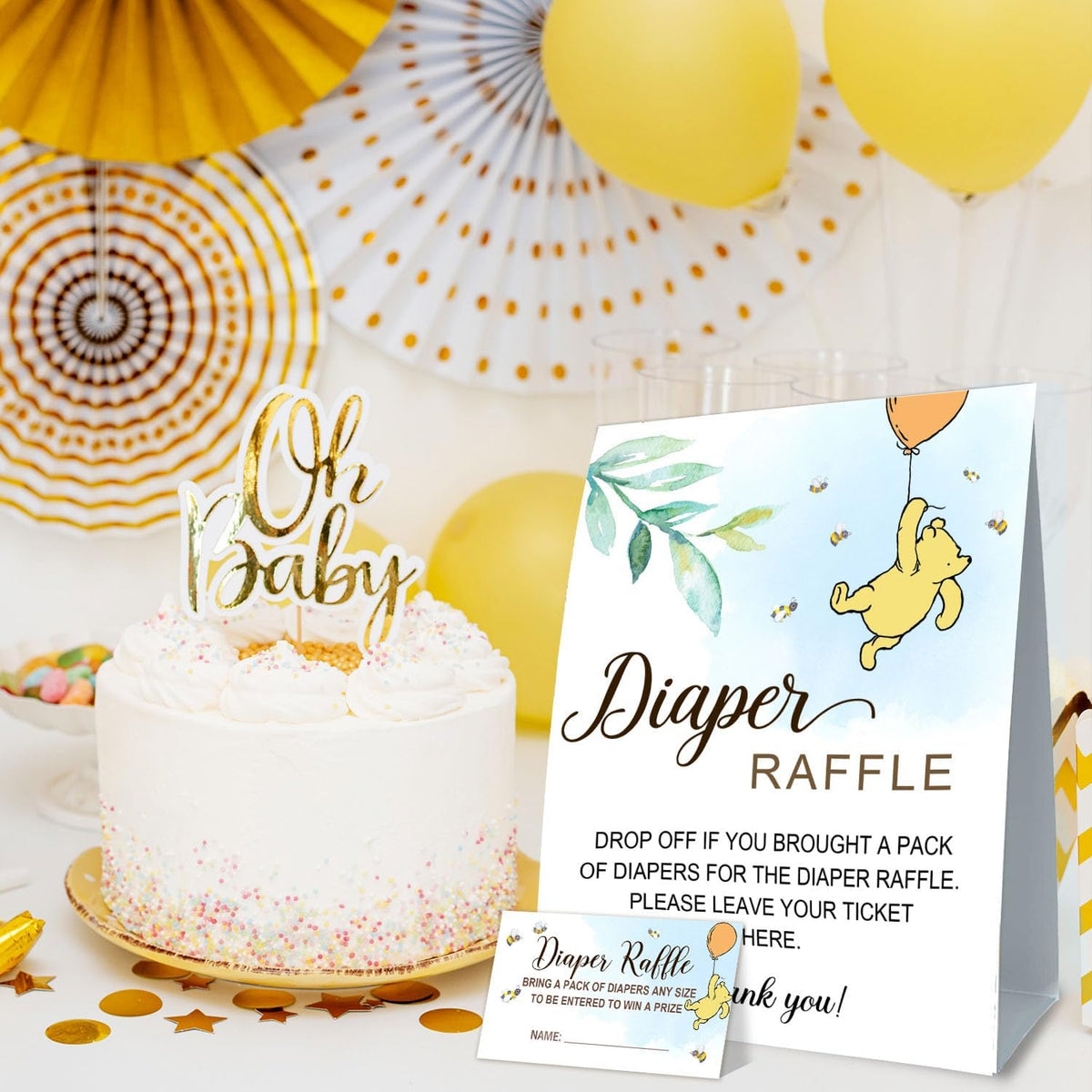 Winnie Baby Shower Decorations-Baby Shower Table Sign Centerpieces-Baby Shower Games-Baby Shwoer Party Decor-Baby Shower Games Pooh Birthday Supplies Party Decorations-Diaper Raffle