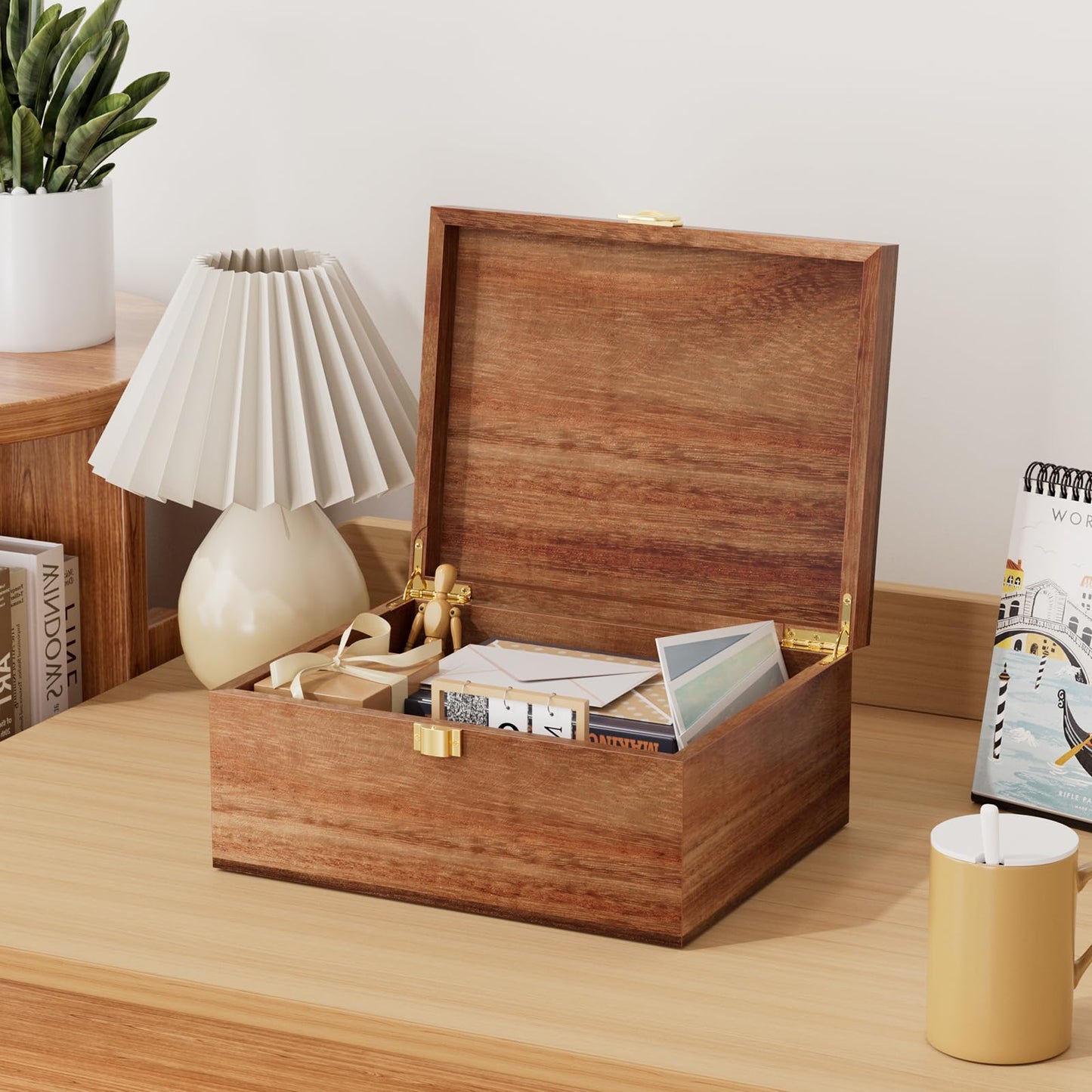 Yaoyiizy Wooden Keepsake Box, Acacia Memory Box with a Hinged Lid, Wooden Storage box, for Picture Letter Time Capsule - Wooden Gift Boxes
