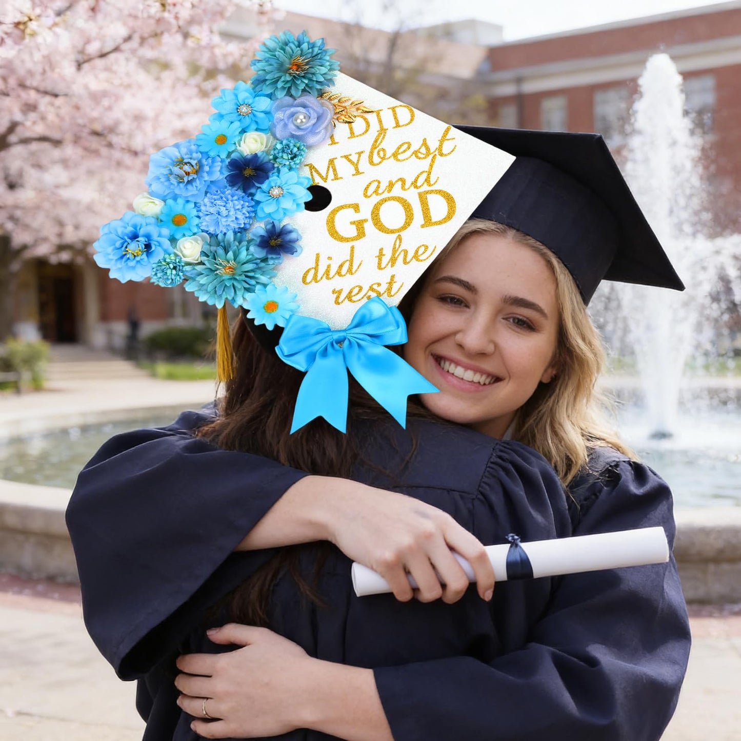 66Pcs Graduation Cap Decorations Graduation Cap Decorations kit Included Faux Flower Heads3D Butterfly Stickers for DIY Grad Cap Topper Grad Party Decor(Blue)