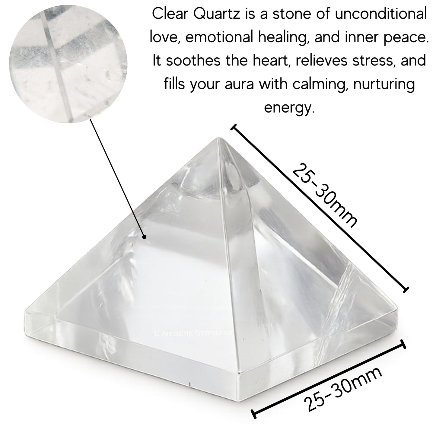 Amazing Gemstone Premium Clear Quartz Pyramid Crystal Healing Stones - 1" Great Pyramid Figurine of Natural Stone Pyramid for Meditation, Reiki, Chakra Balancing and Crystal Pyramids Grid