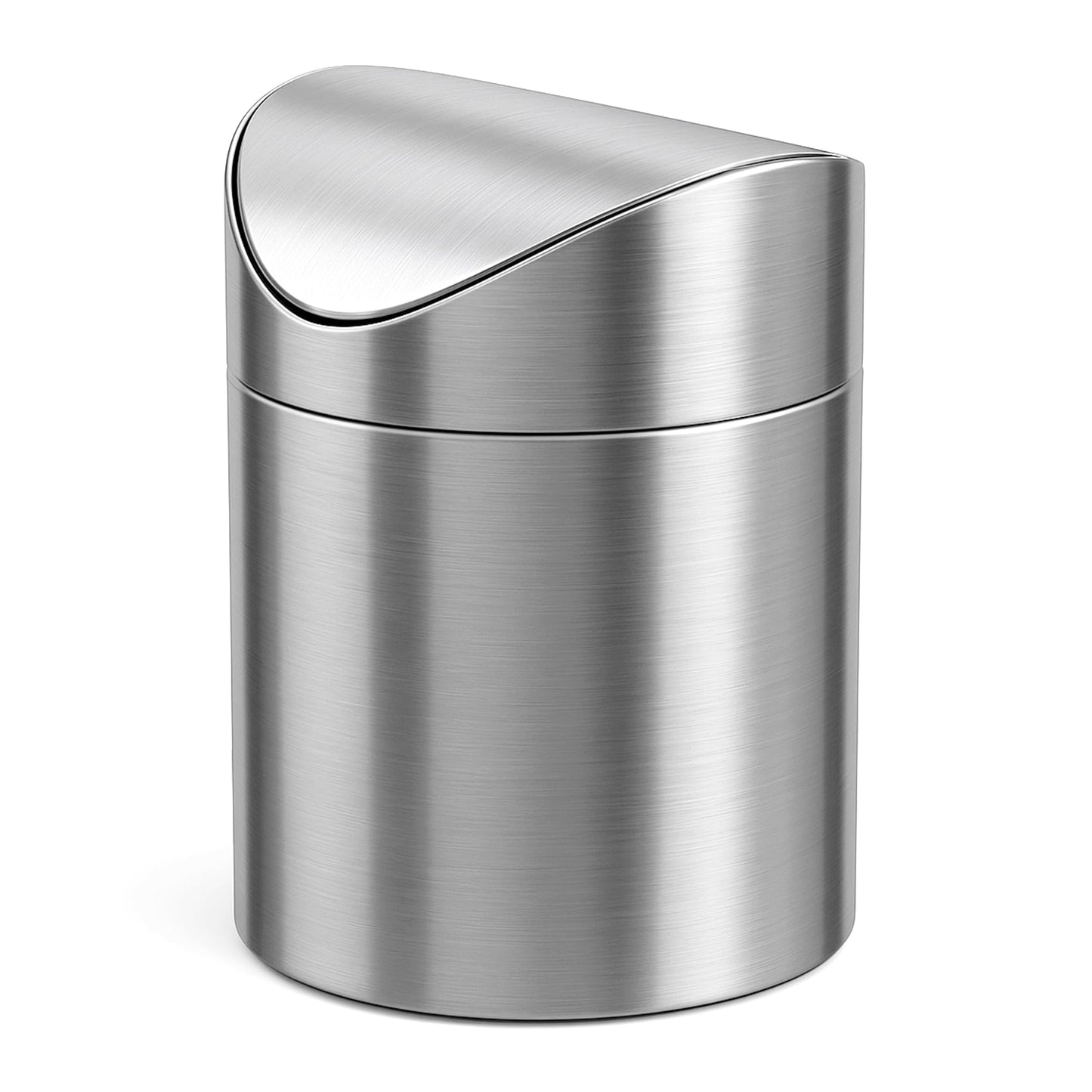 JILLICK Small Mini Trash Can with Lid, Brushed Stainless Steel Small Tiny Mini Trash Bin Can, Mini Countertop Trash Cans for Desk Office, Swing Top Trash Bin 1.5 L/0.40 Gal (Sliver)