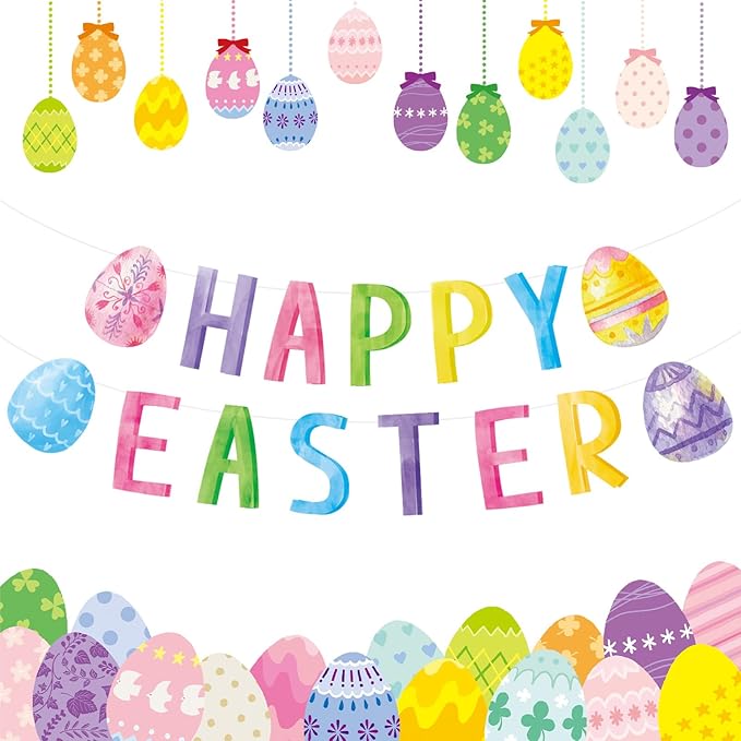 Watercolor Easter Egg Happy Easter Banner Kit