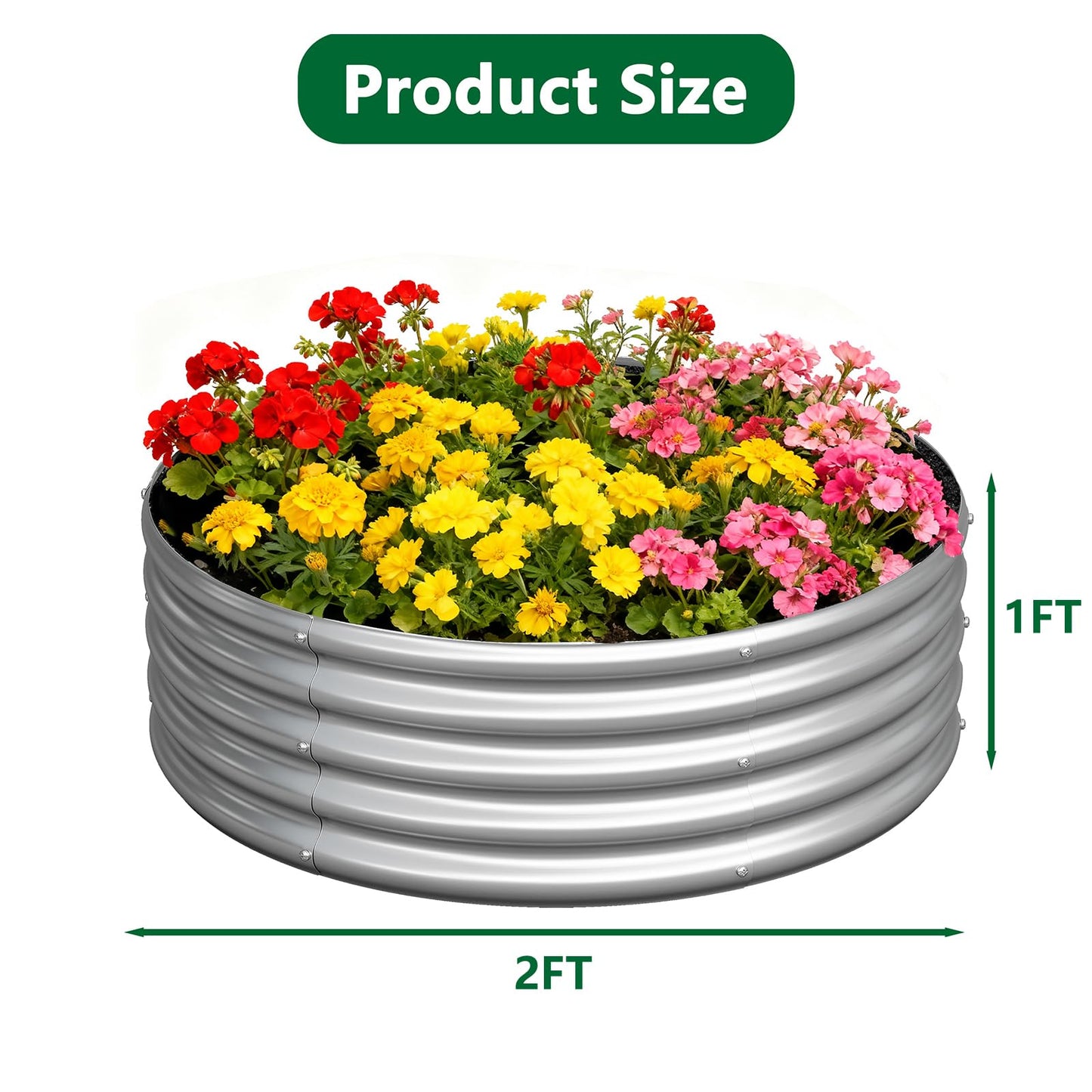 zizin 2 Pack Galvanized Raised Garden Bed Metal Round Raised Garden Beds Outdoor Planter Box for Vegetables (2FT, Silver)