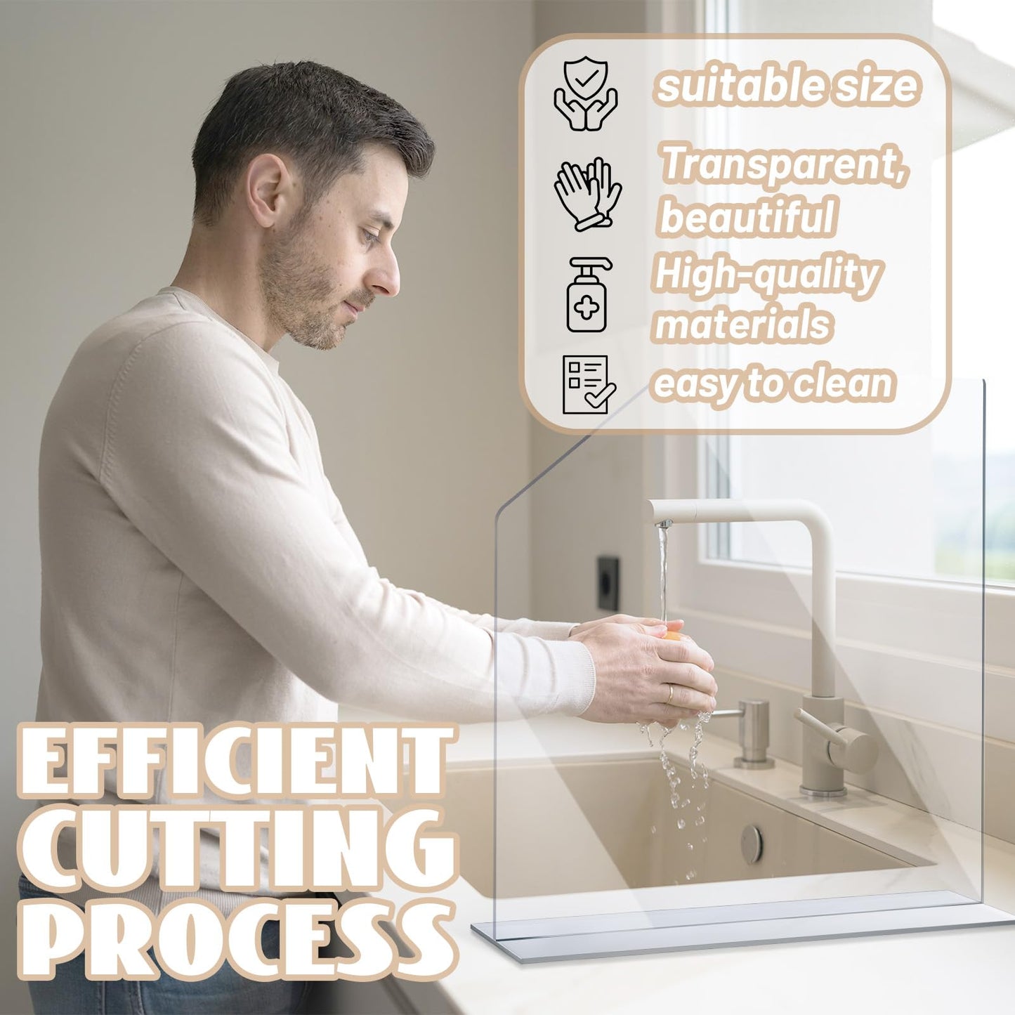 2 Pcs Clear Acrylic Sink Splash Guard with Suction Cup Freestanding Panel Barrier 15.35" x 4.5" x 14.01" Barrier Kitchen Guard Protective Splatter Barrier for Home Hospitals