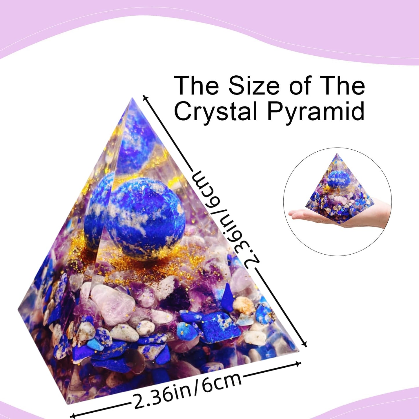 Saefheled Orgone Pyramid Energy Generator,Natural Lapis Lazuli&Amethyst Orgonite Crystal Healing Pyramids for Reduce Stress Chakra Reiki Healing Meditation Attracts Lucky and Success,Wealth Health