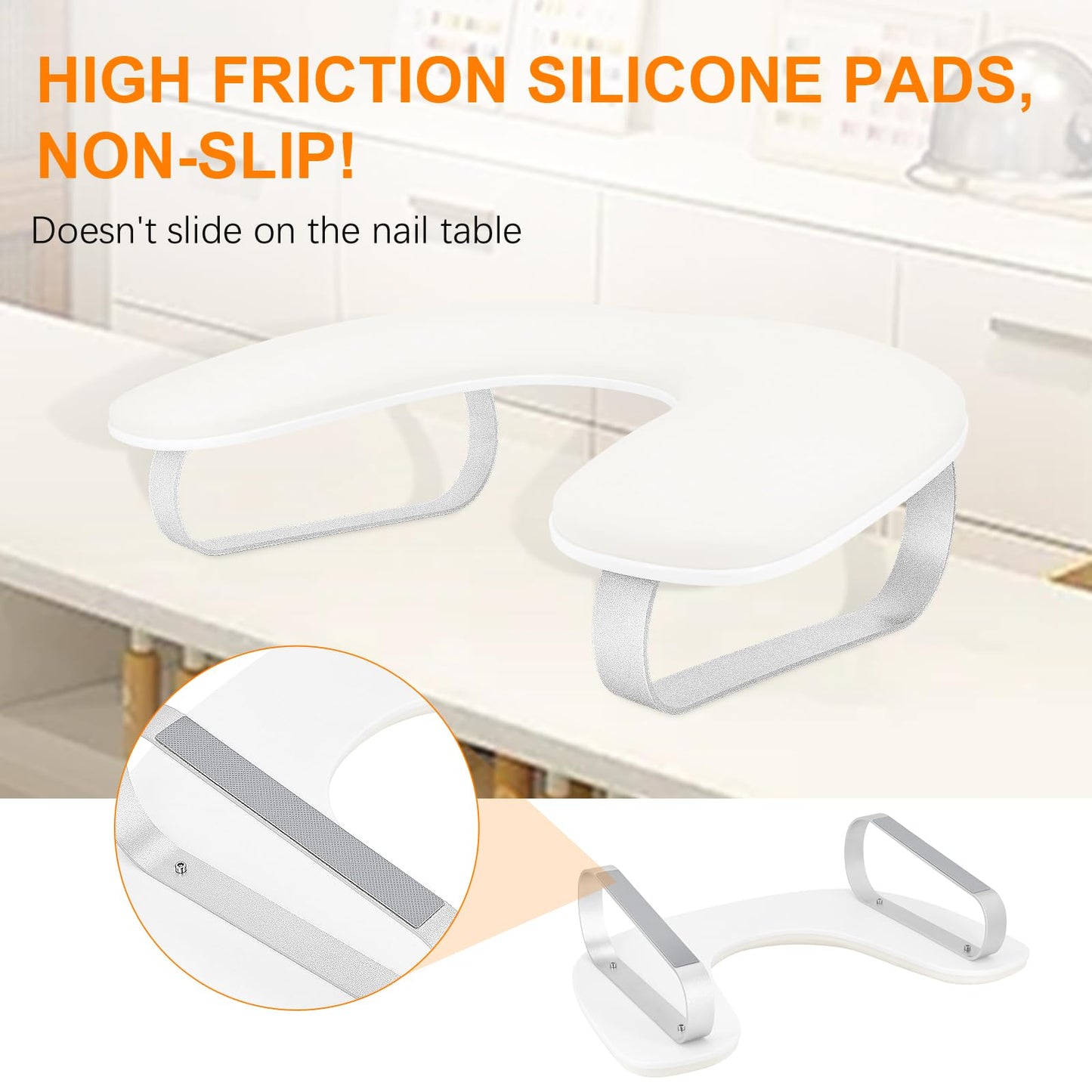 Arm Rest for Nails Tech 10° Inclined, U-Shaped Nail Hand Rest Manicure Arm Rest Stand with Silver Aluminum Alloy Holder Non-slip