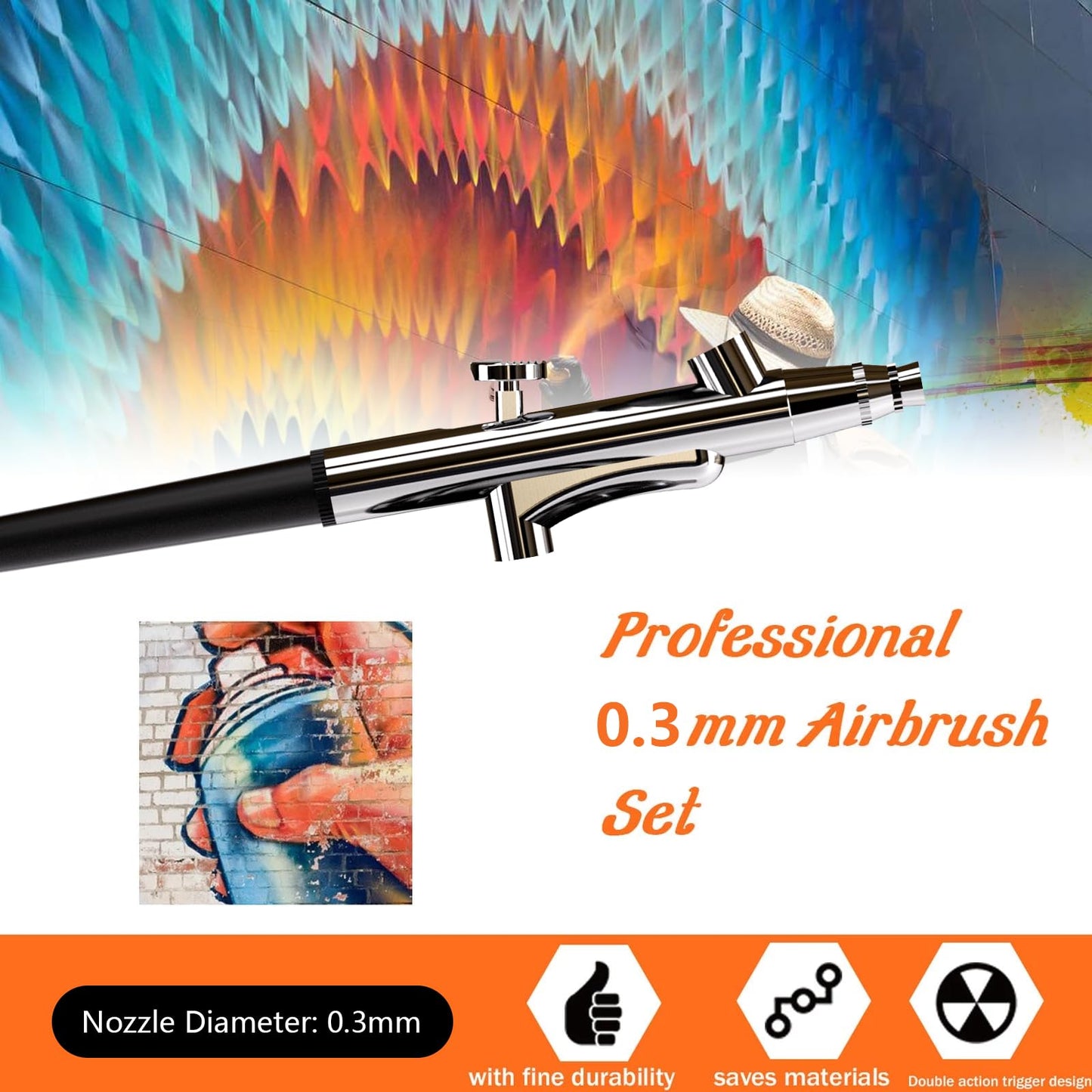 Airbrush Kit Portable Airbrush Accessories Air Brush Kit 0.3 mm Needles Air Brush Gun Set for Painting,Model,Cake Decorating，Makeup，Nail Art (Black -0.3 Nozzle)