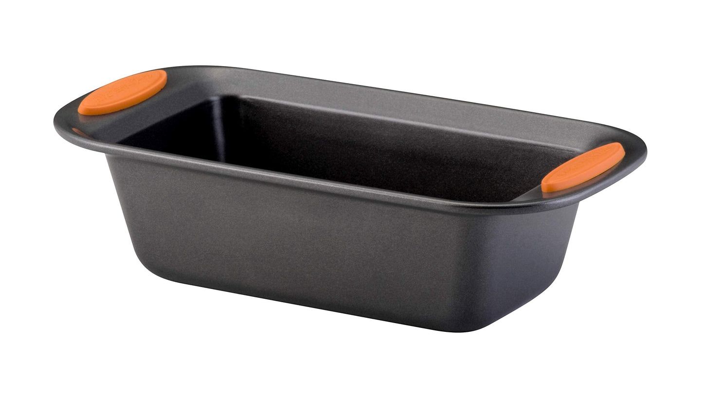 Rachael Ray Yum-o! Bakeware Oven Lovin' Nonstick Loaf Pan, 9-Inch by 5-Inch Steel Pan, Gray with Orange Handles