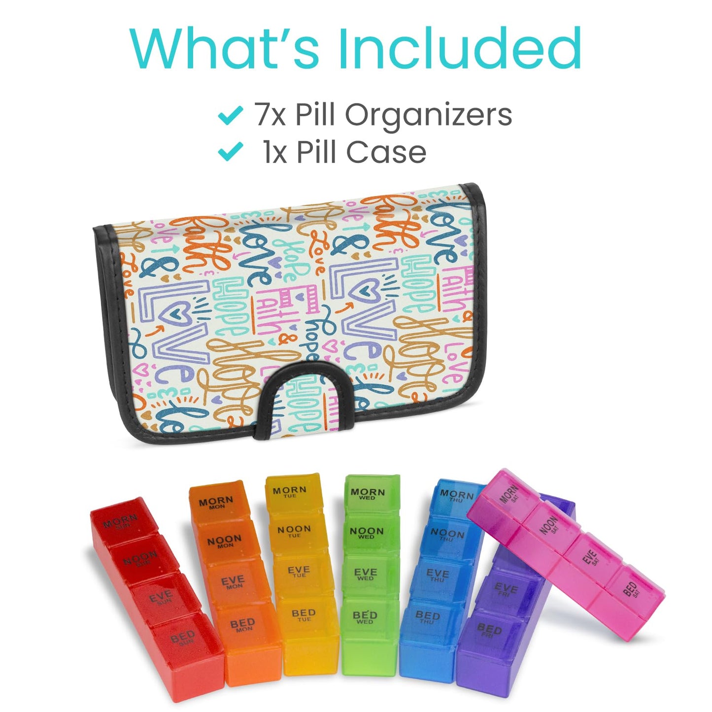 Vive Weekly Pill Organizer 4 Times a Day - 7 Days Pill Boxes for Morning, Noon, Evening, Night - Extra Large Medicine, Vitamin & Supplement Dispenser with Premium Leather Case
