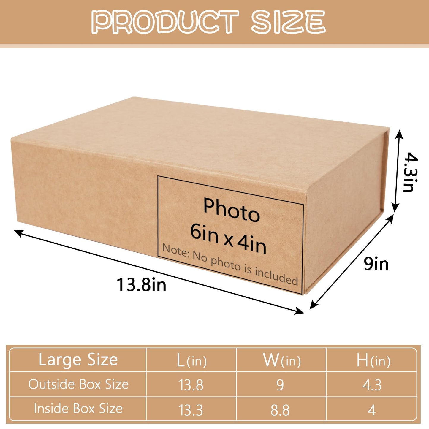 RayofSun Brown Gift Boxes with Magnetic Lids for Presents,13.7x9x4.3 inch Large Rectangle Collapsible Decorative Boxes, Bridesmaid Groomsman Proposal Box for Wedding,Christmas,Birthday(1PC)