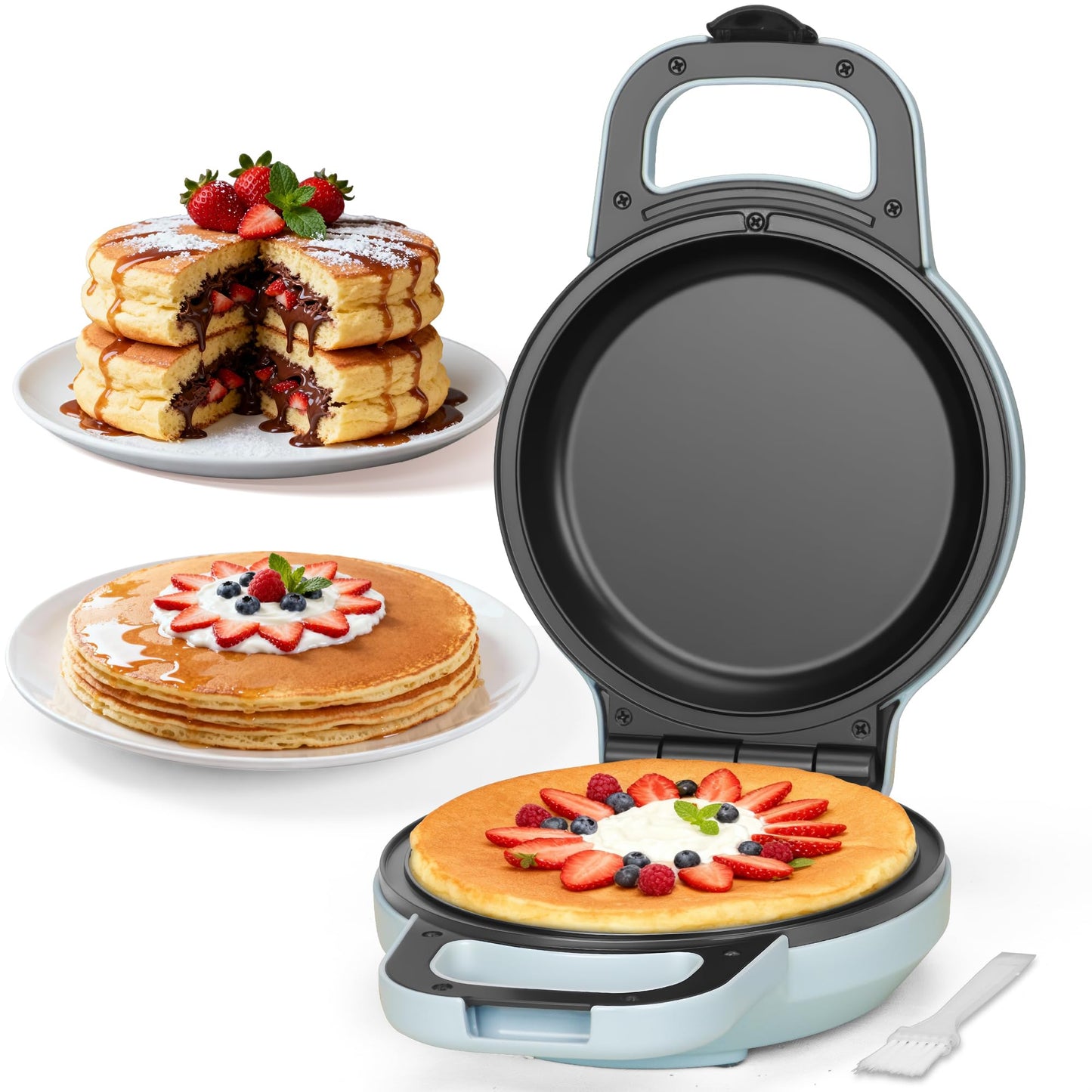 SugarWhisk Flip Pancake Maker Machine, Ceramic Coated Pancake Pan for 6.5 Inch Pancakes, Omelette, Crepe & Quesadilla, Frittata, Double Sided Omelette Pan Nonstick, Pale Blue