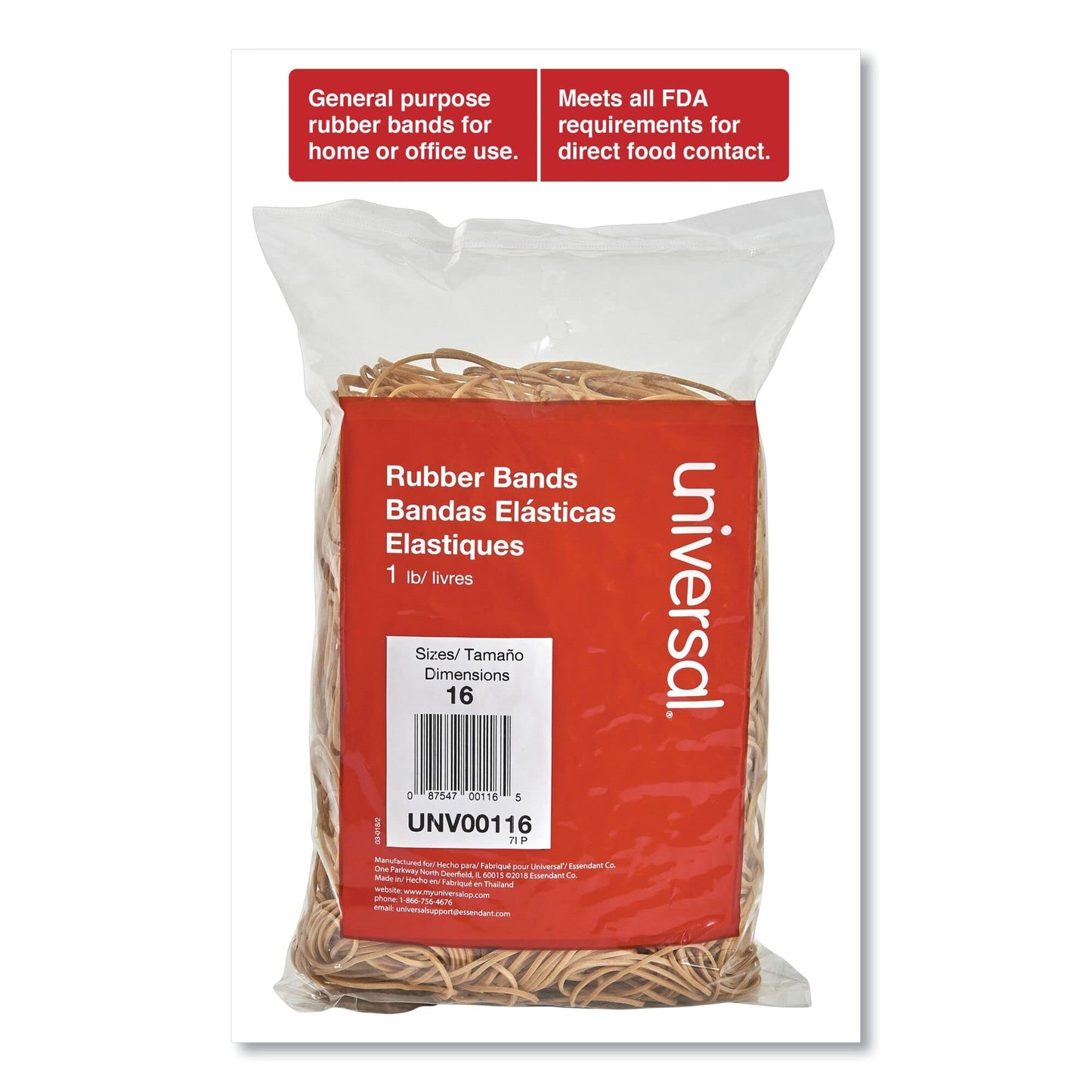 Universal Rubber Bands, Size 16, 1lb Pack