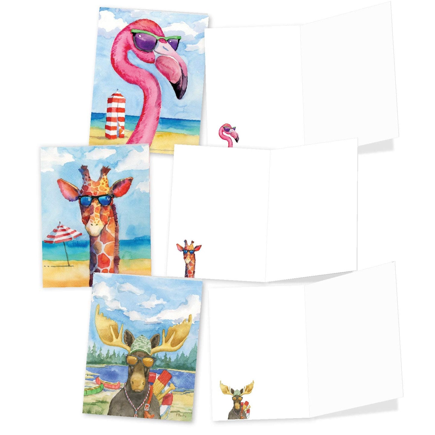 The Best Card Company - 20 Assorted Bulk Wildlife Whimsical Greeting Cards Boxed Set (4 x 5.12 Inch) Wildlife Variety Notecards for Kid (10 Designs, 2 Each) - Animal's Day Off AM6670OCB-B2x10