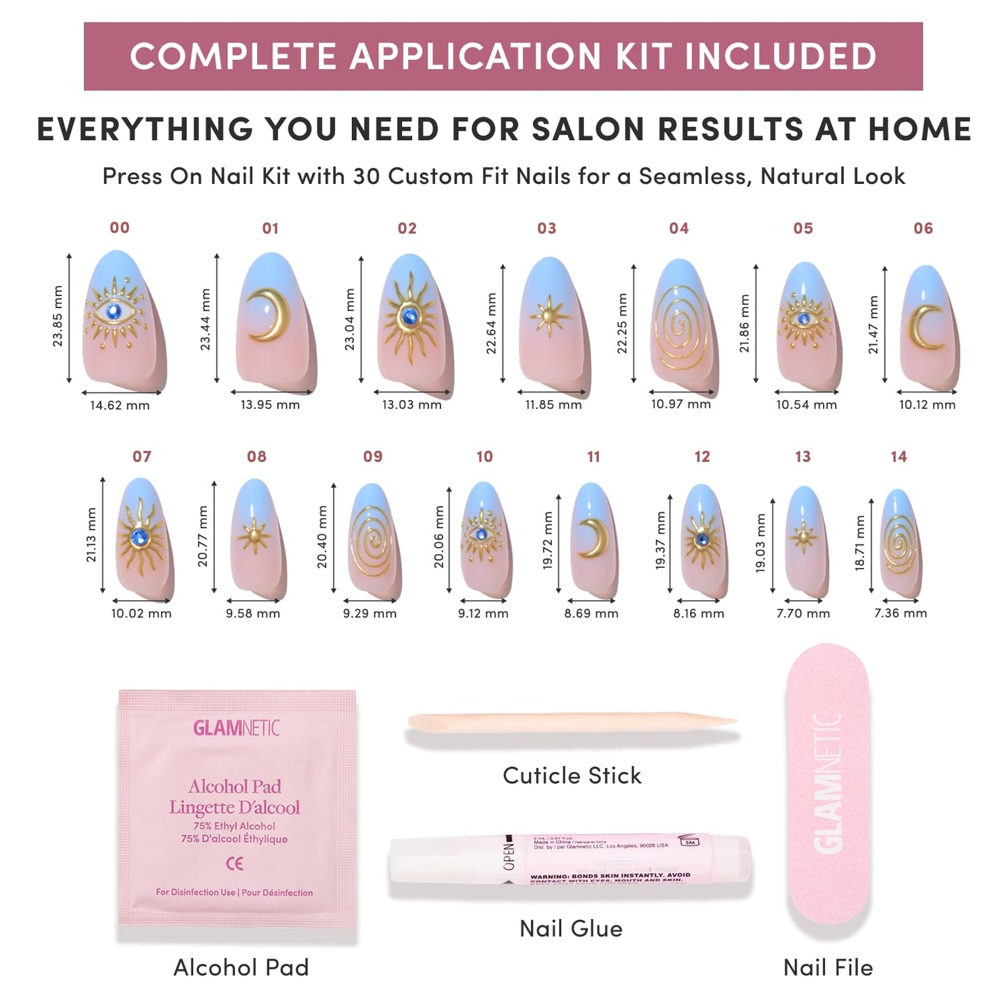 Glamnetic Medium Oval Press-On Nails Bundle - Spirited Sky & Capri Coast | Celestial Fake Nails with Gold Accents | Blue French Tips with Orange Accents | Durable, Salon-Quality Nail Kits