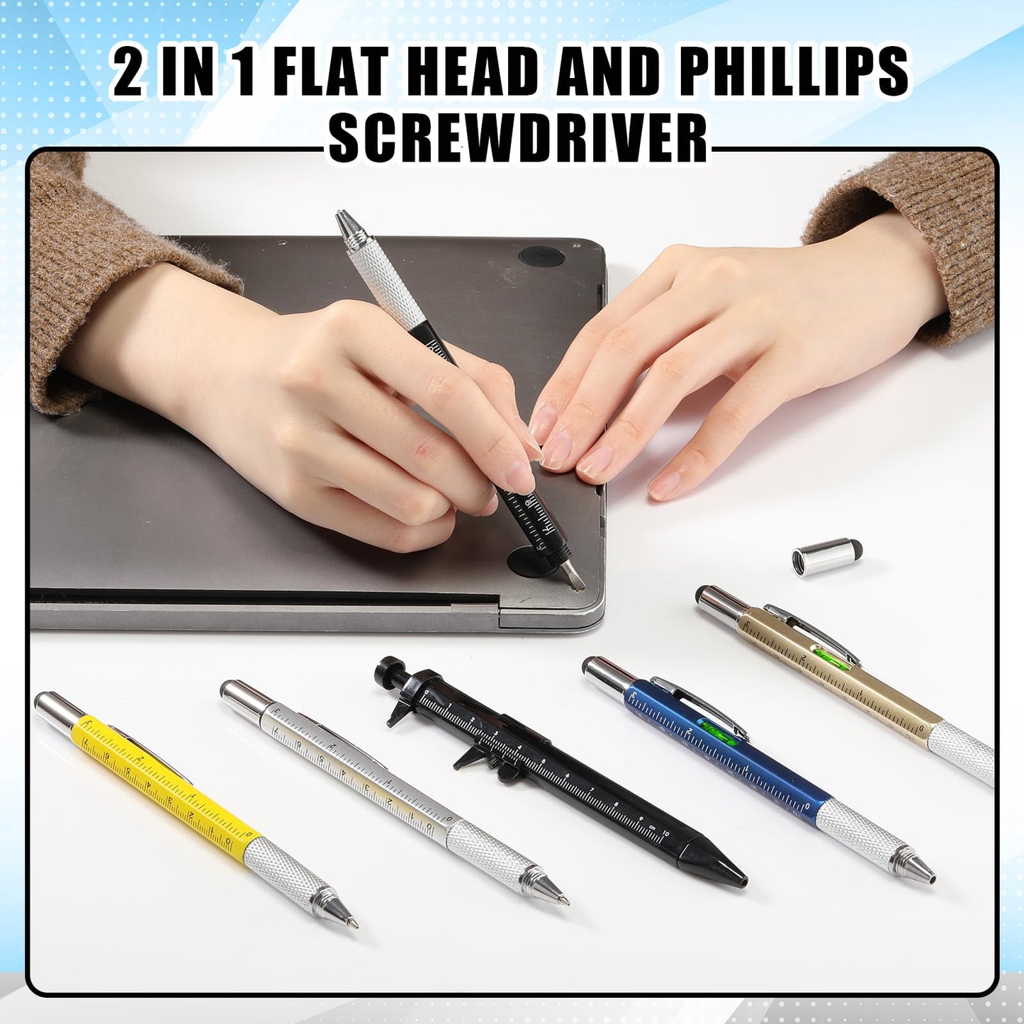 AmazingSpark 40 Pcs for Men Employee Appreciation Gifts 6 in 1 Multi Tool Pens with Level Gauge Stylus Vernier Caliper Multi Tool Pens for Dad Husband Coworker Birthday(Vivid Color)
