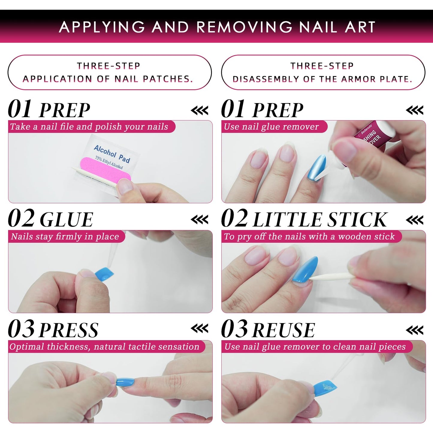 Belleruta Press On Nails Kit, Exquisite Rose Gold Gemstone, Short Almond Fake Nail Tips, 30 PCS Nails Press Ons with Glue and Gel