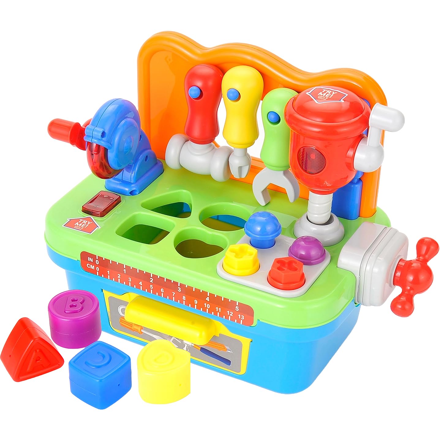 Toddler Tool Bench Toys for 1 Year Old Boy, Kids Tool Bench Toys for Toddlers 1-3, Multifunctional Early Learning Tool Toy Baby Workbench Toy with Light & Sound, Baby Tool Set with Shape Sorter
