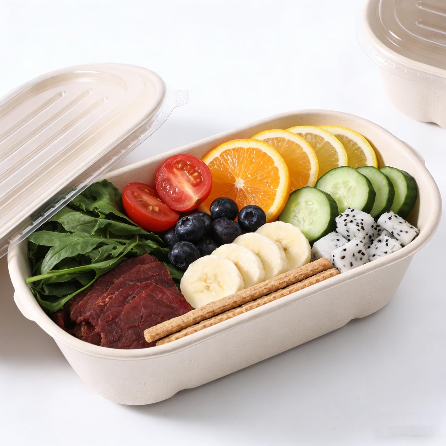 NROZIET 50 Pack Disposable Meal Prep Containers, 23oz Take Out Food Containers with Lid, Microwave Safe Bagasse To Go Paper Bowls Soup Serving Bowls for Salad, Leftovers, Lunch