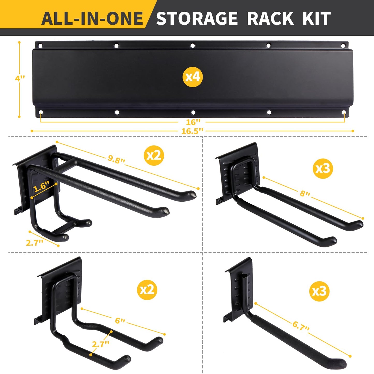 Dovalunetra 66'' Heavy-Duty Garage Tool Organizer Wall Mount – 720lbs Capacity Metal Rack with Adjustable Hooks for Rake, Broom, Shovel, Snowboard & Garden Tools
