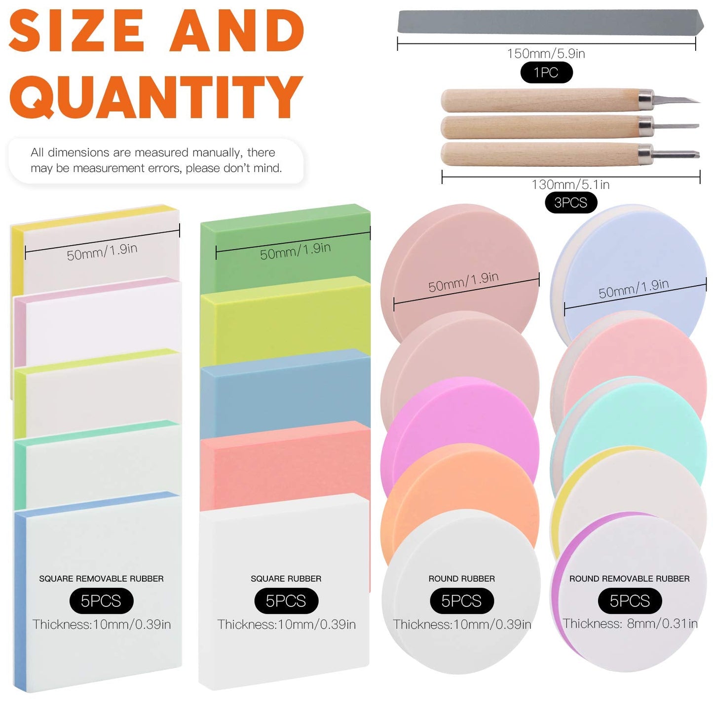 Rustark 22 Pcs Mixed Rubber Stamp Carving Blocks Set with Carving Knives and Whetstone, Carve Block Printing Carving Block Kit for Printmaking, Scrapbooking, Sculpting, Stamping