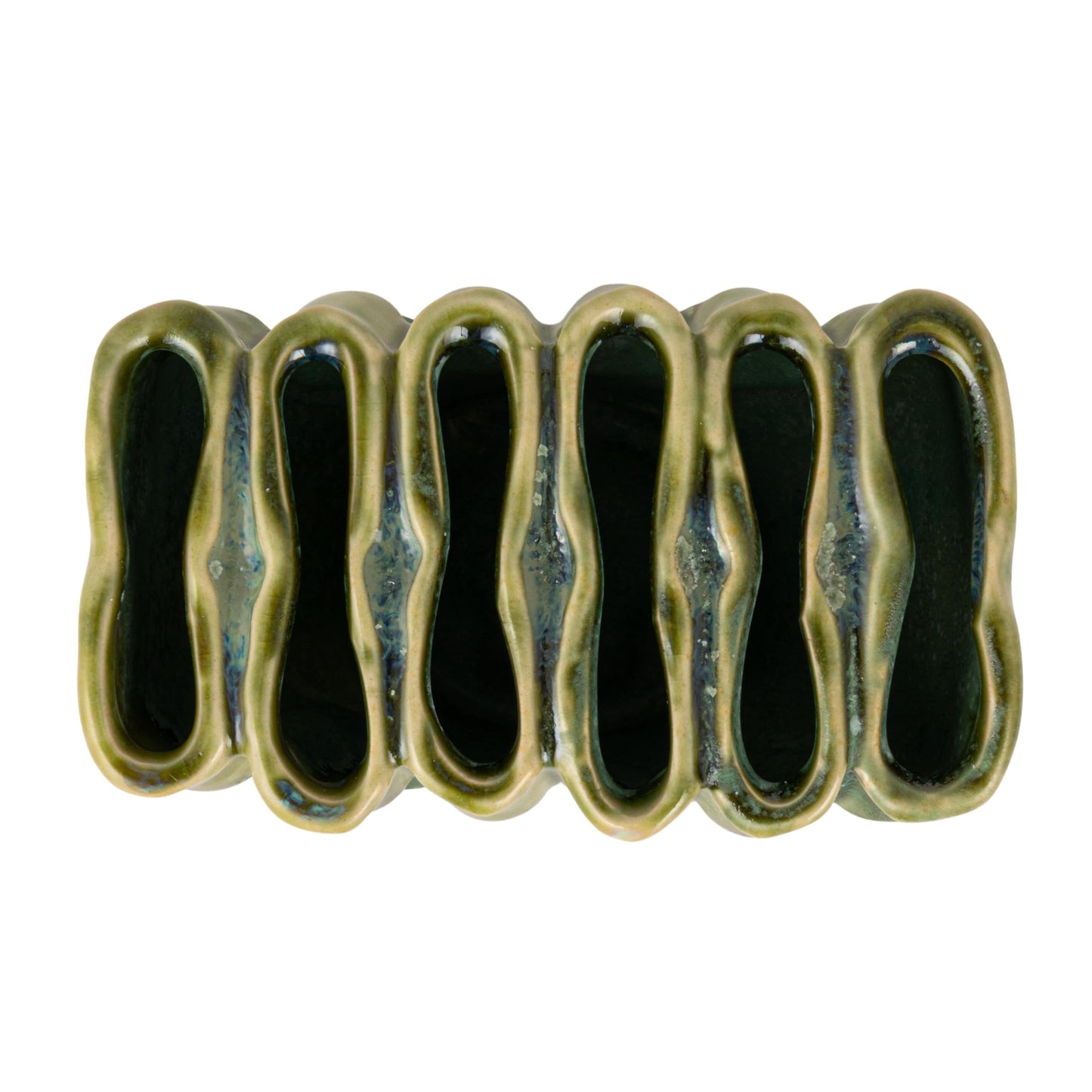 Creative Co-Op Stoneware Sculptural Vase with 6 Sections with Reactive Glaze, Green