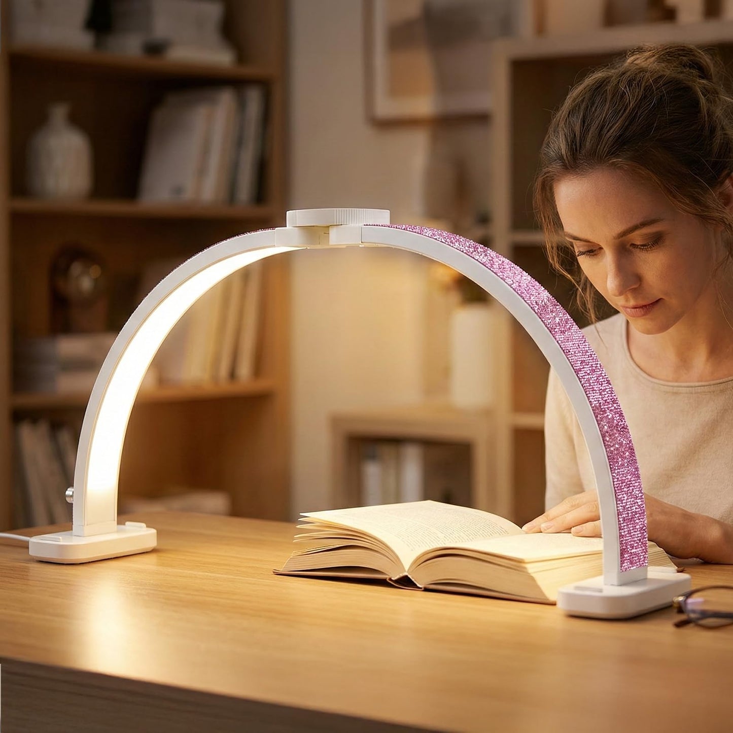 obcd Half Moon Light for Nail Desk 31" Foldable LED Nail Desk Lamp with Phone Holder, Professional Nail Tech Light for Manicure & Beauty Studio