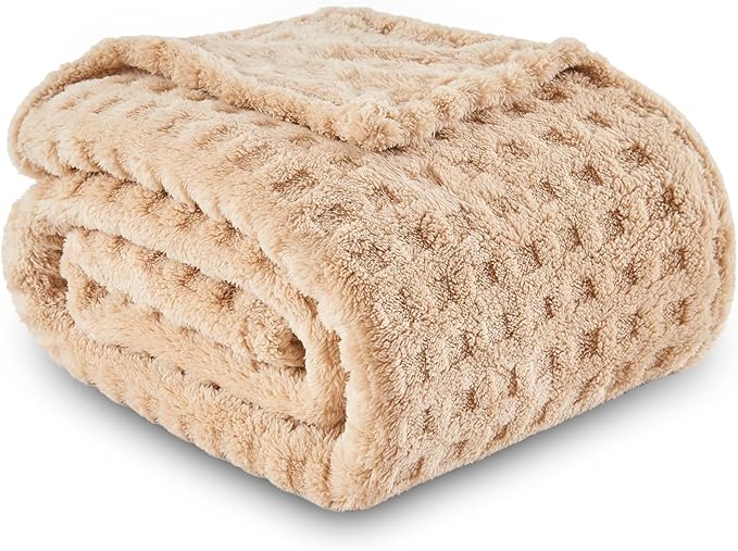 NEWCOSPLAY Super Soft Throw Blanket Brown Premium Silky Flannel Fleece 3D Waffle Checkered Lightweight Bed Blanket All Season Use (Brown, Throw(50"x70"))