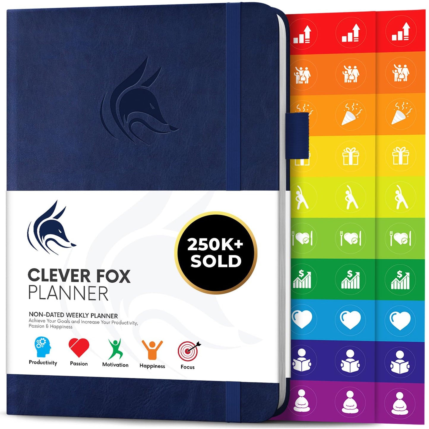 Clever Fox Planner – Undated Weekly & Monthly Planner for Productivity, Time Management & Goals – Organizer Journal – A5 (Dark Blue)