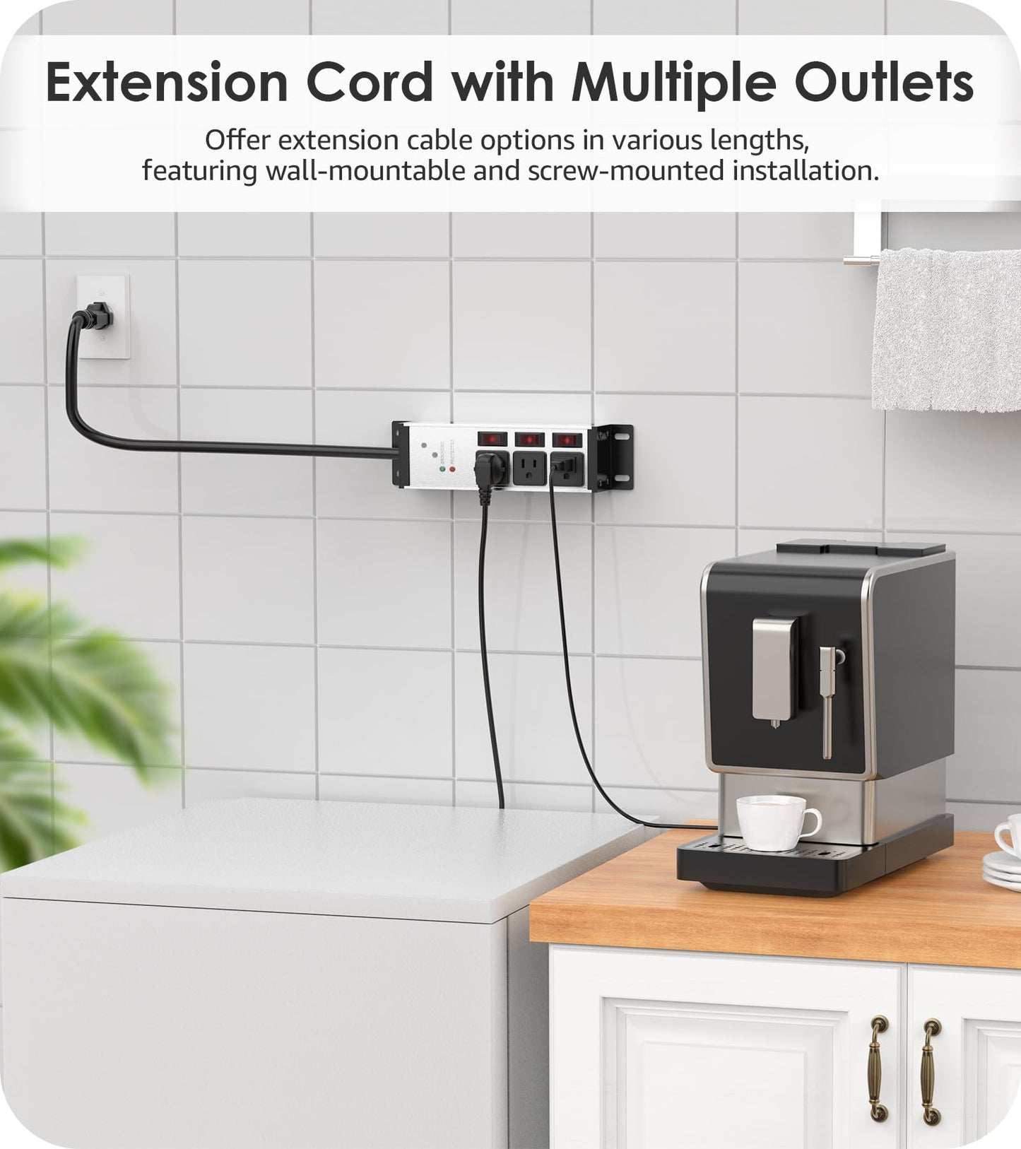CCCEI 3 Outlet Heavy Duty Surge Protector Power Strip 20 Amp Individual Switches. 12 Gauge Extension Cord, Overload, Ground Protection. Garage Wall Mount Electric Extender, 6FT, Silver.