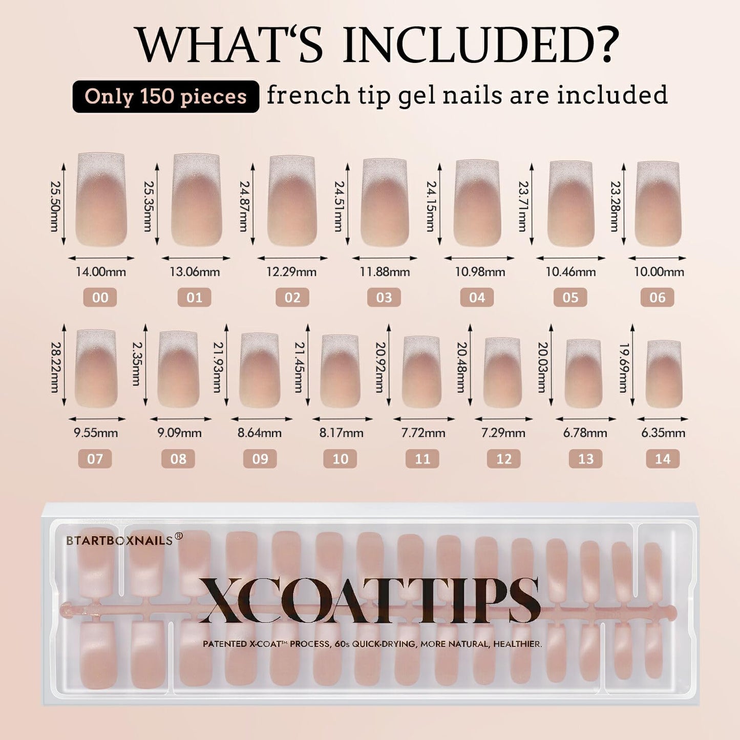 BTArtboxnails XCOATTIPS Press on Nails - Cat Eye French Tip Nails Long Square Nail Tips, Soft Gel False Nail, Soak Off Acrylic Fake Nails Extensions