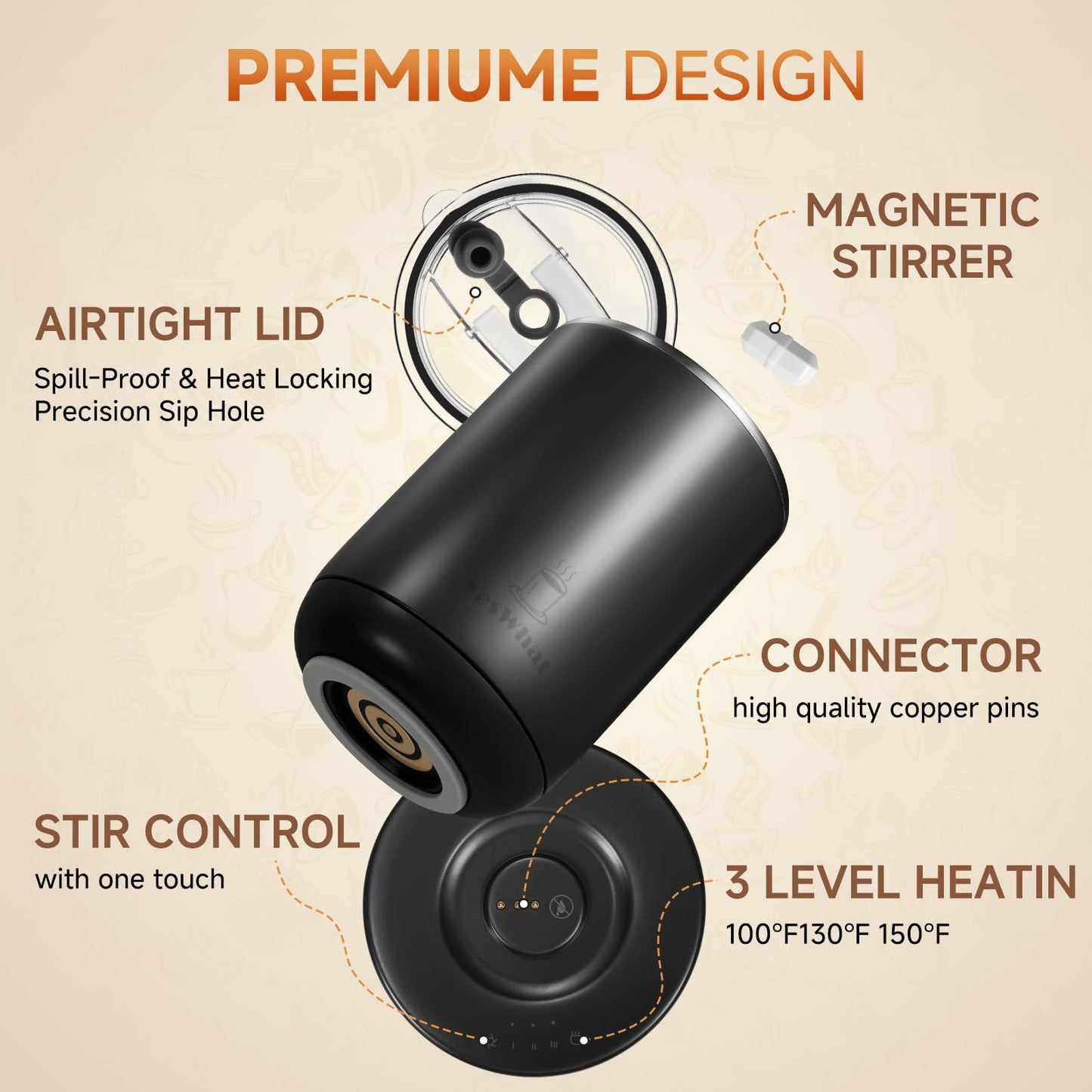 Self Stirring Coffee Mug, Self Heating Coffee Mug 10 oz, Heated Coffee Mug with Smart Temperature Control, Electric Coffee Cup with Heating Base, Auto Shut Off Warming Mug for Mom