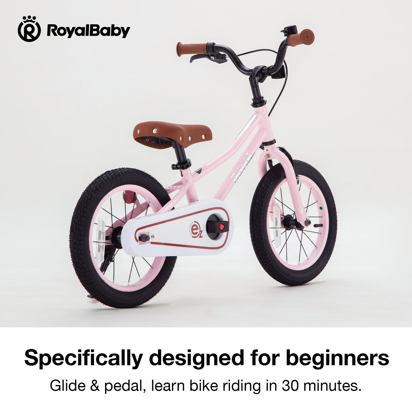 RoyalBaby Terra EZ Kids Bike, Easy Learn Balancing to Biking, 14 Inch Balance & Pedal Bicycle, Instant Assembly Toddlers Boys Girls Ages 3-6 Years, 14" Pink