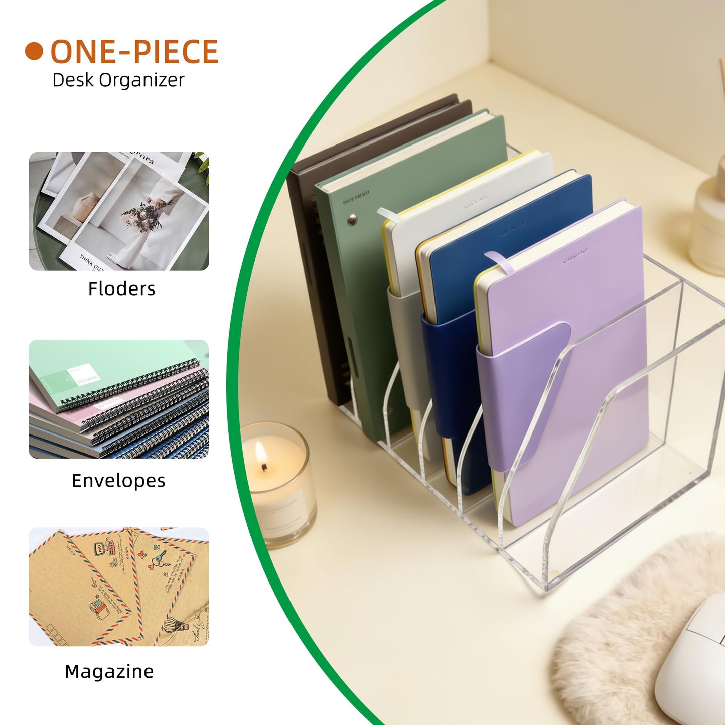 AIDIMOO Acrylic Magazine File Holder, 6 Vertical Compartments Desk Document Sorter Organizer, Clear Folder Rack Binder for Office, Documents, Tablets, Magazines, Books – Home/Classroom Rack