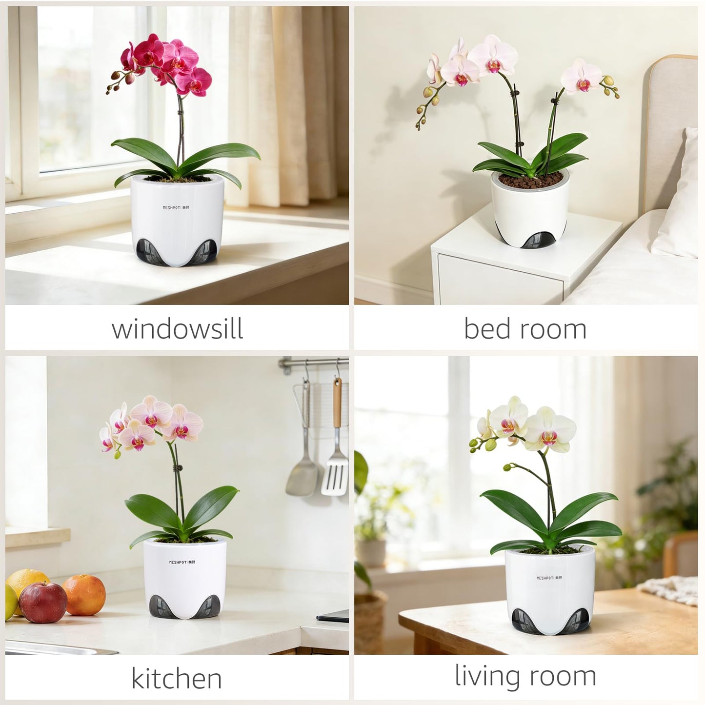 Meshpot 5 inch Orchid Pots with Holes for Repotting with Excellent Airflow, Set of 2, Double Layer Plastic Imitate Ceramic Orchid Planter, Clear Orchid Pot Match Decorative Orchid Container