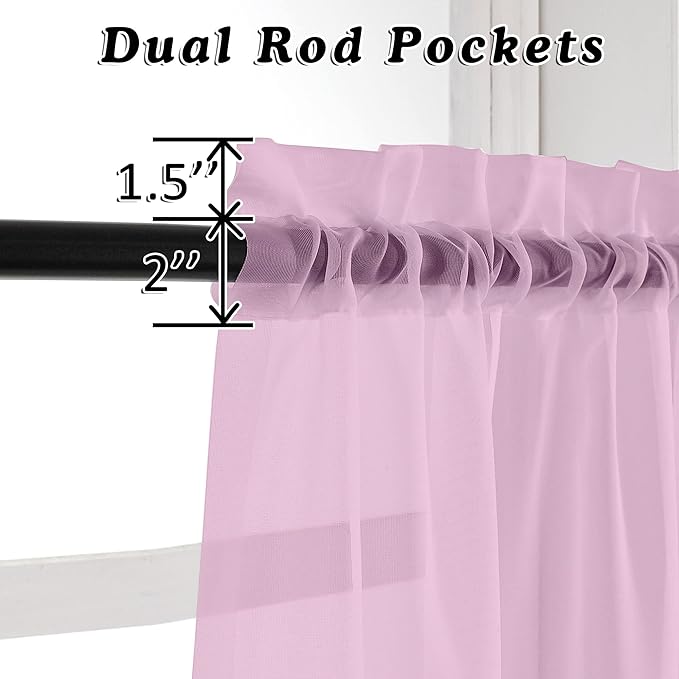 OVZME 2 Pack: Basic Pink Sheer Curtain 84 Inches Long, Light Filtering Sheer Drapes for Living Room Bedroom, Each 42" W x 84" L