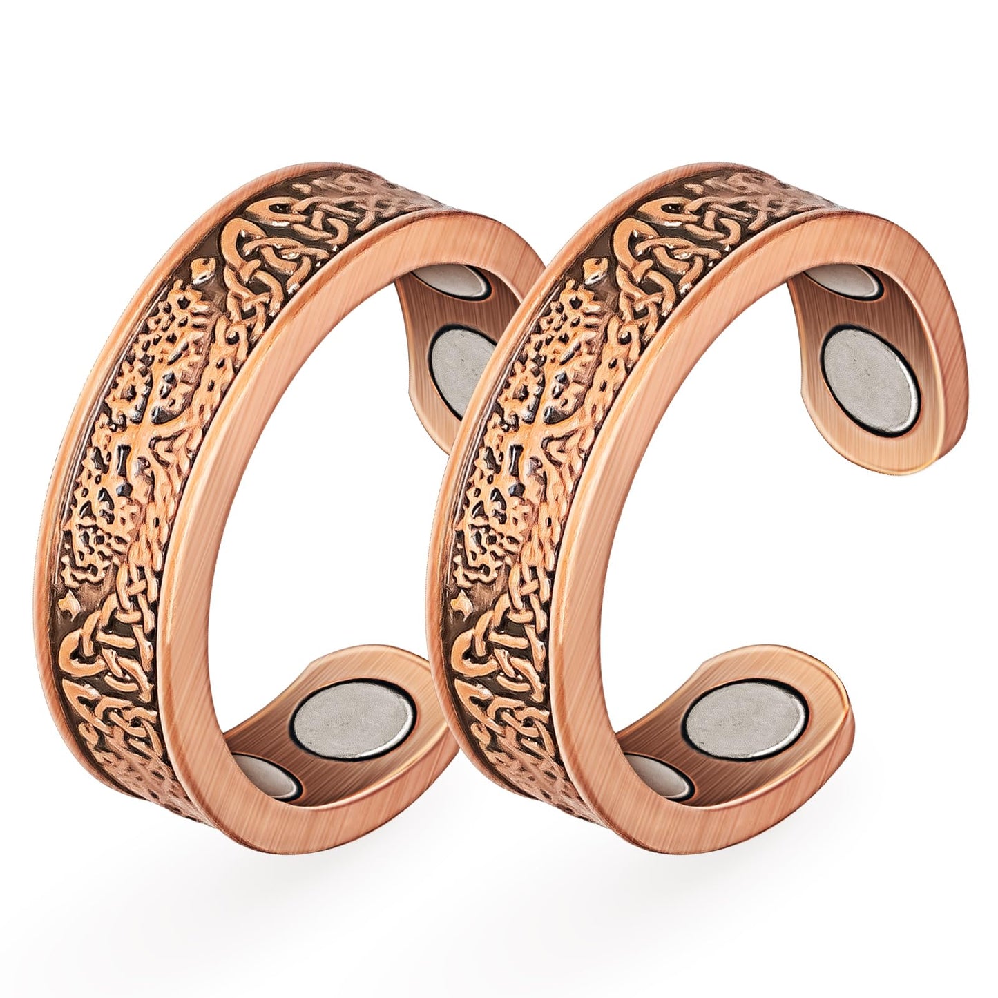 Auramag Copper Rings for Women, Lymphatic Drainage Ring 100% Pure Copper Thumb Rings with 3500 Gauss Magnets, Adjustable Jewelry Gift (2 PCS)