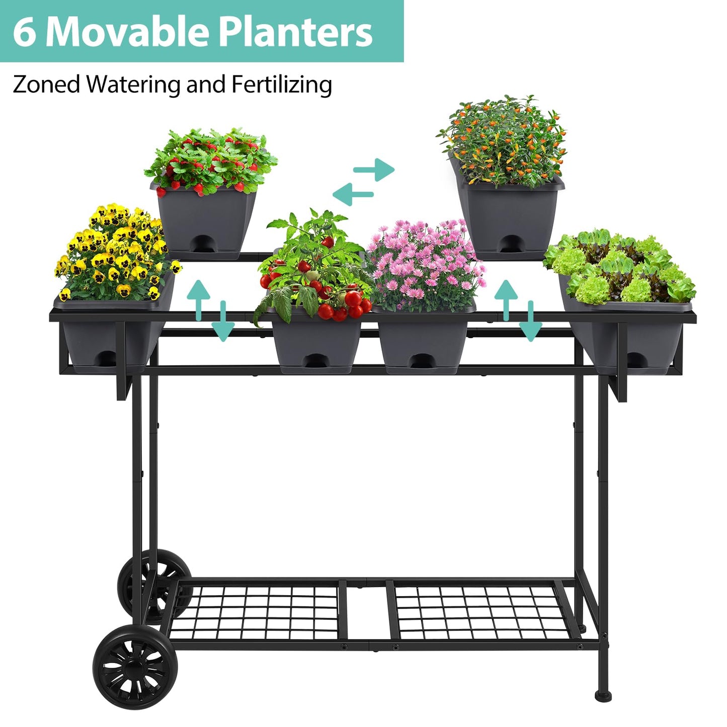 YBING Raised Garden Bed with Wheels Outdoor Elevated Planter Box Stand 6 Pocket Raised Flower Bed with Legs and Storage Shelf Herb Garden Planter for Patio 30" Tall, Dark Grey
